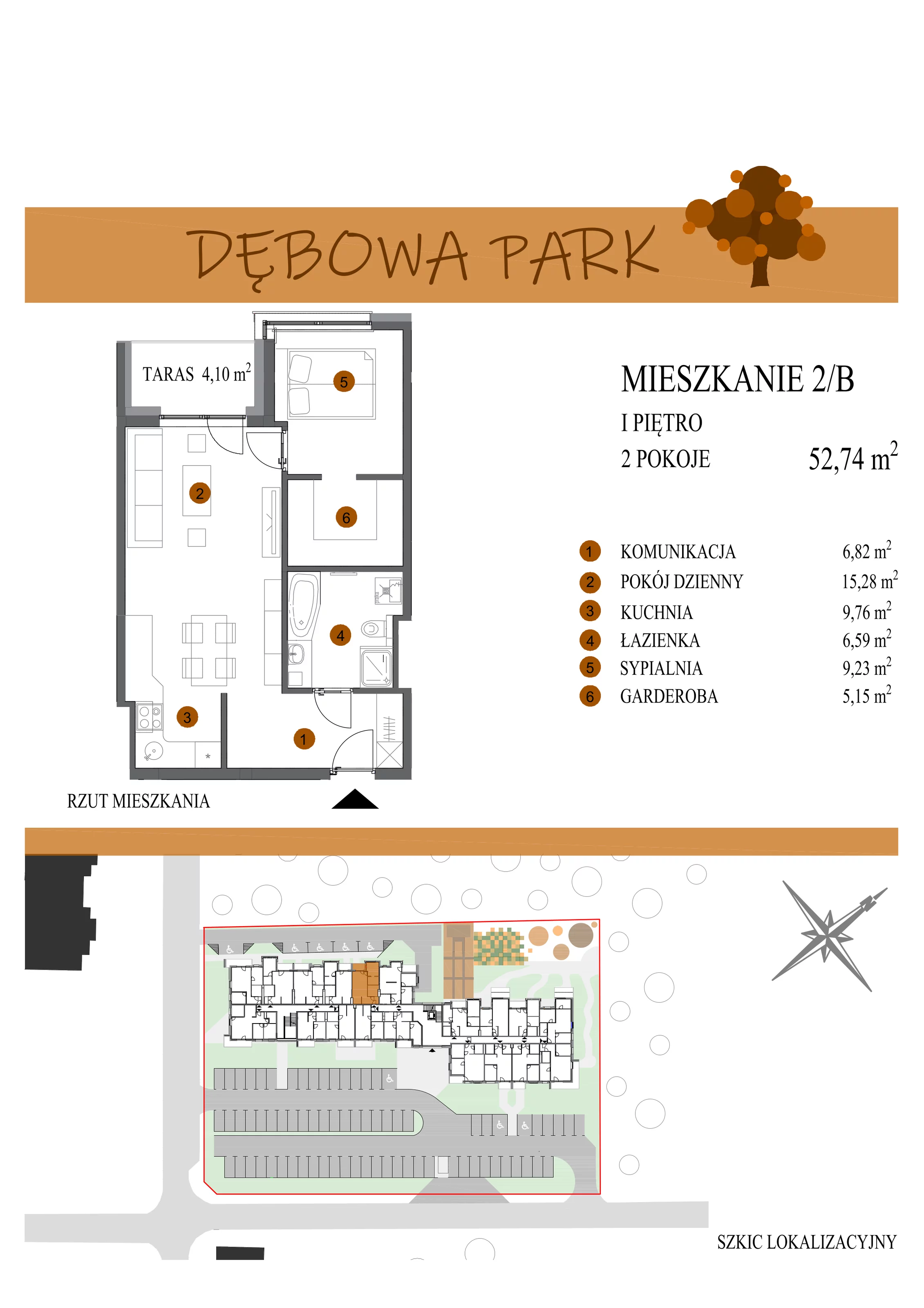 Mieszkanie 52,74 m², piętro 1, oferta nr 2B, Dębowa Park, Gogolin, ul. Dębowa