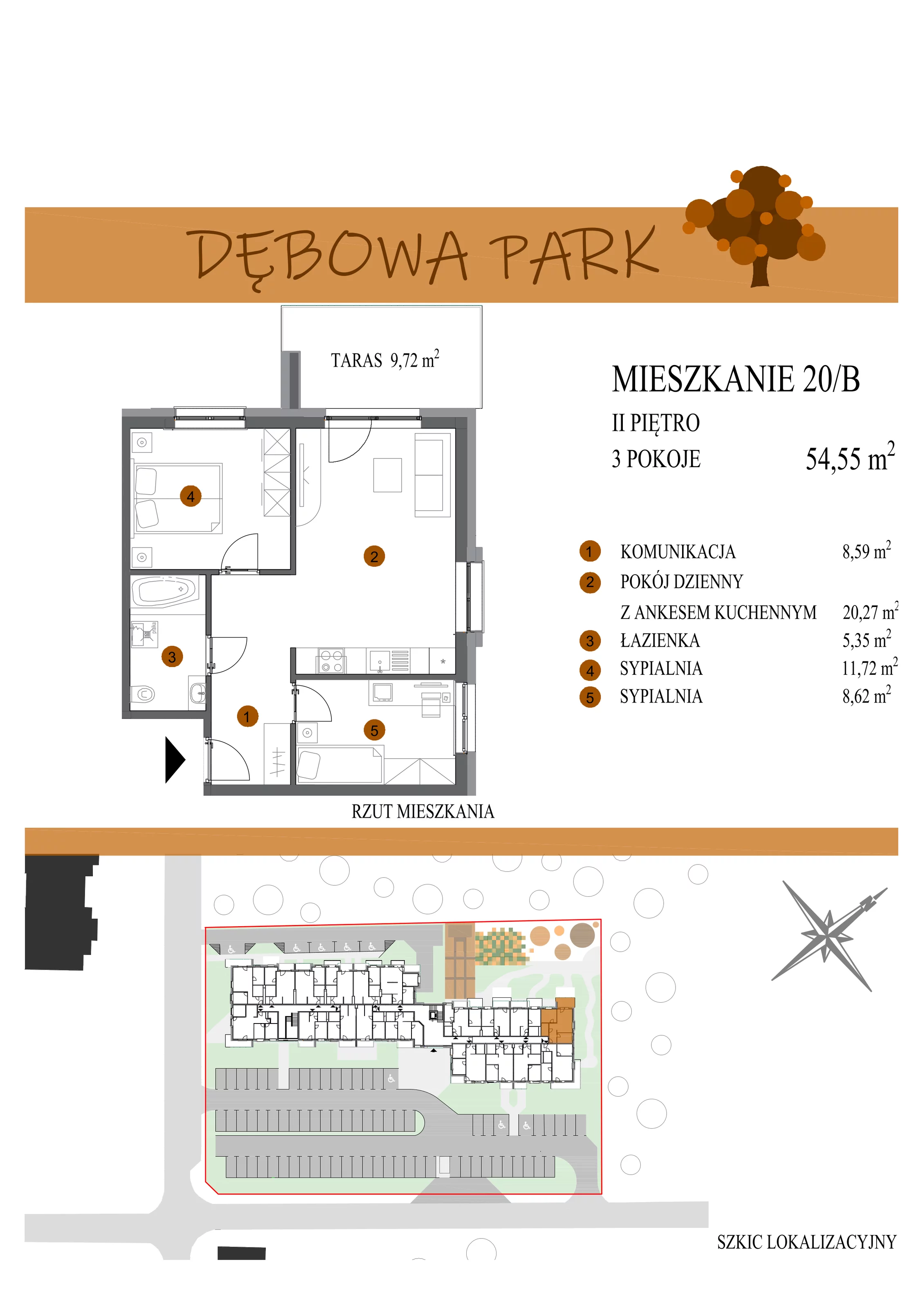 Mieszkanie 54,55 m², piętro 2, oferta nr 20B, Dębowa Park, Gogolin, ul. Dębowa