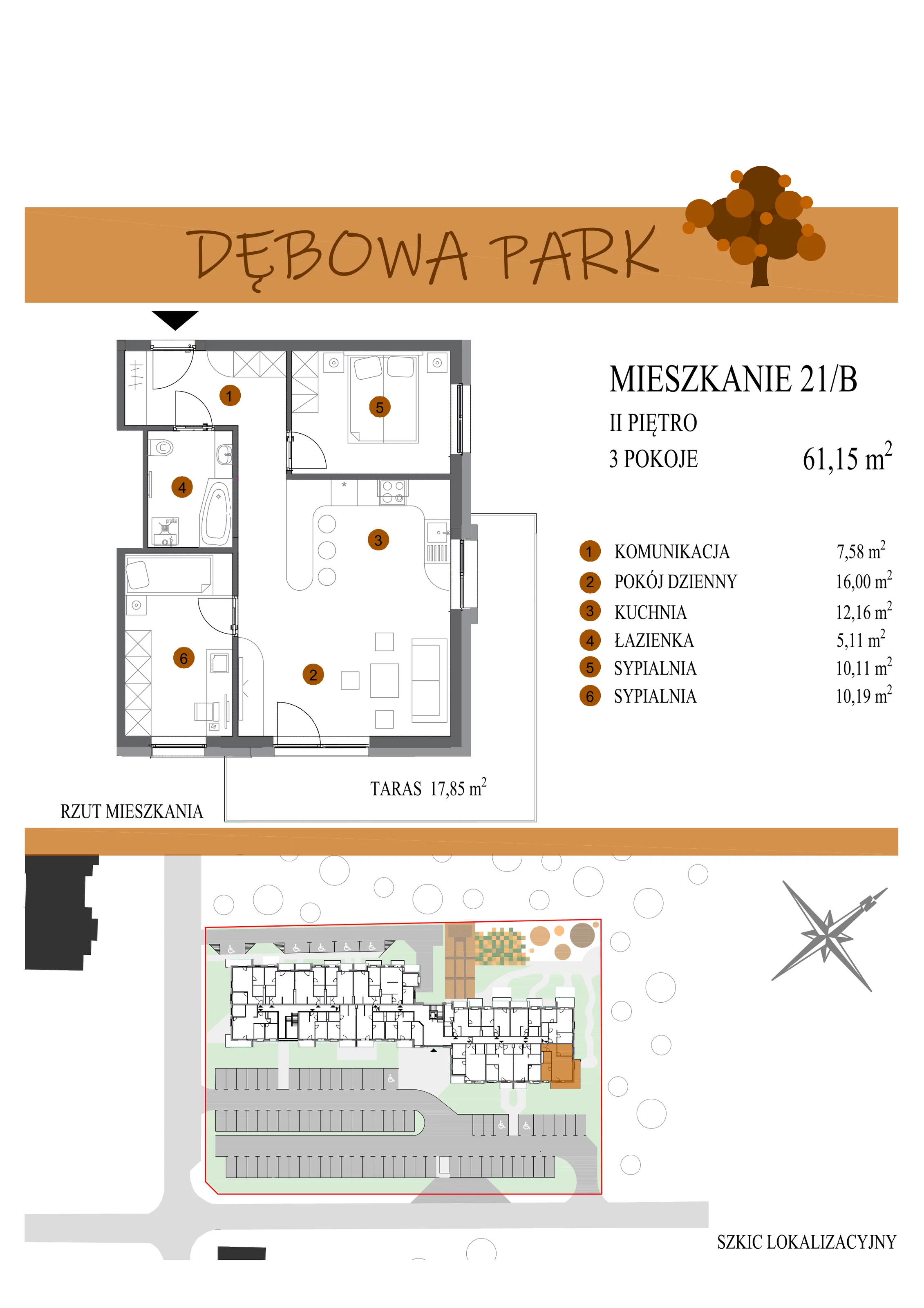 Mieszkanie 61,15 m², piętro 2, oferta nr 21B, Dębowa Park, Gogolin, ul. Dębowa