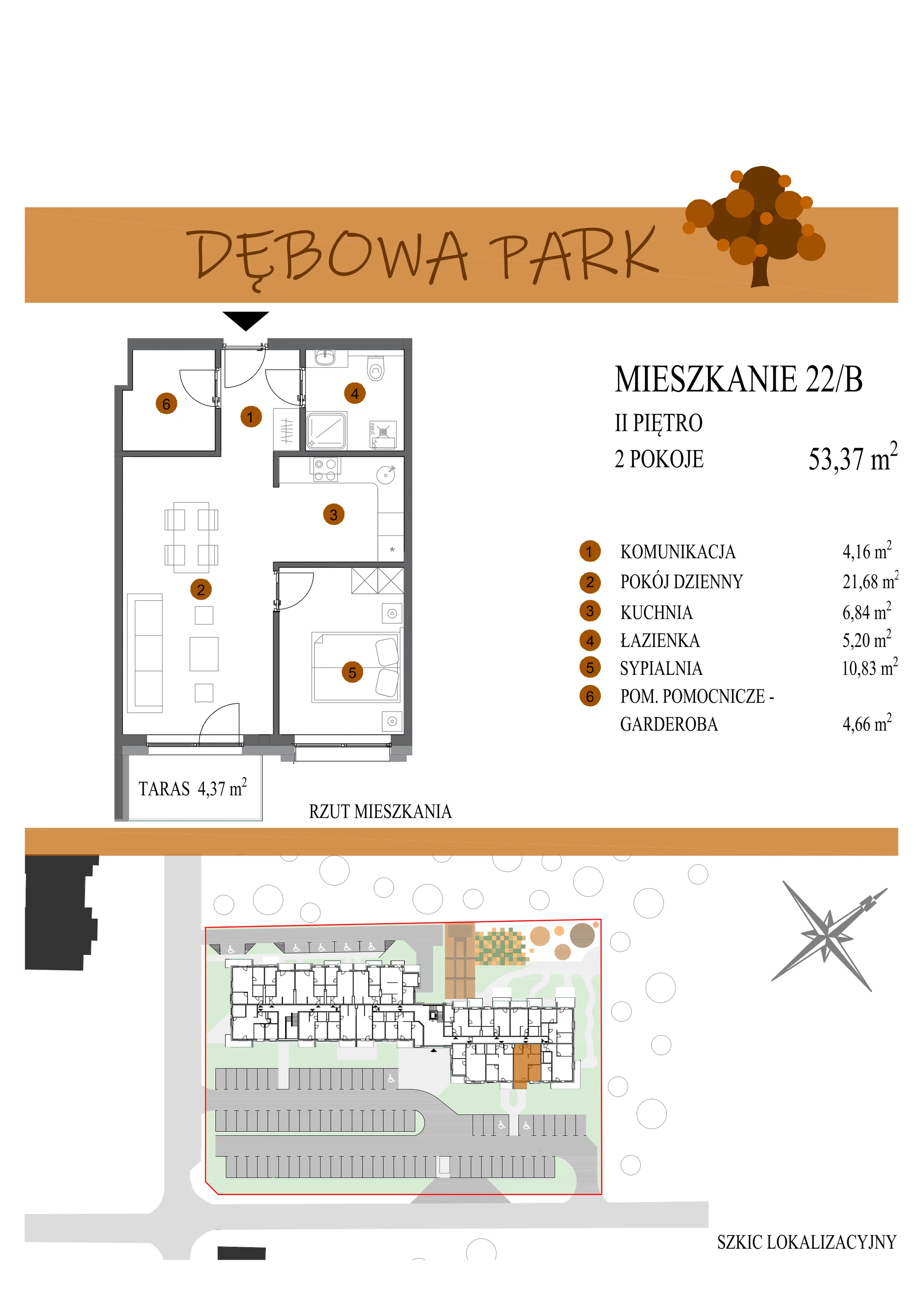 Mieszkanie 53,37 m², piętro 2, oferta nr 22B, Dębowa Park, Gogolin, ul. Dębowa
