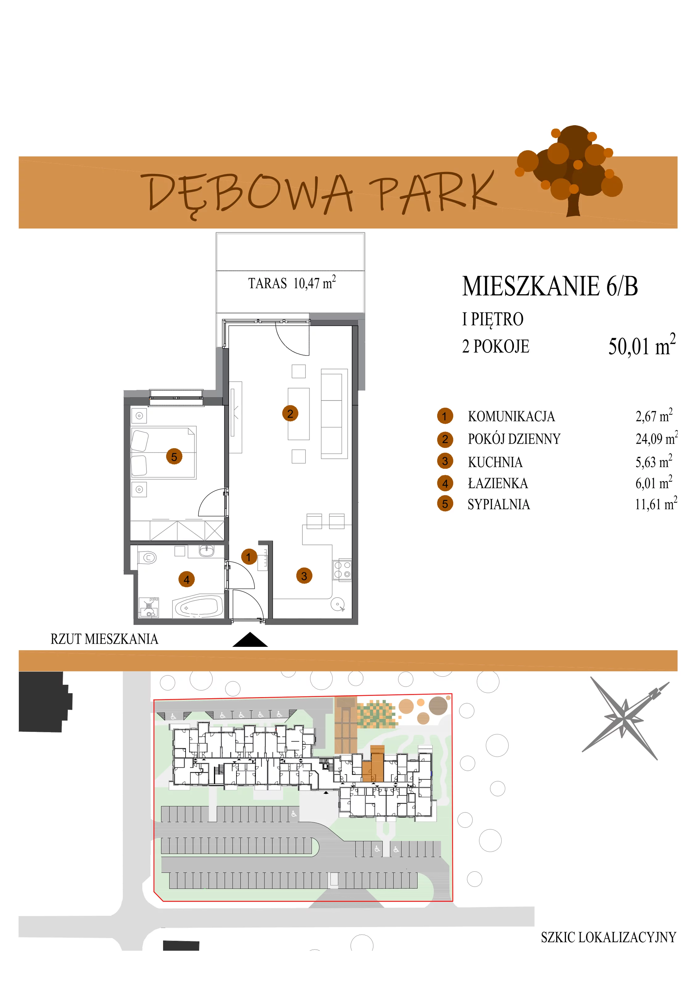 Mieszkanie 50,01 m², piętro 1, oferta nr 6B, Dębowa Park, Gogolin, ul. Dębowa