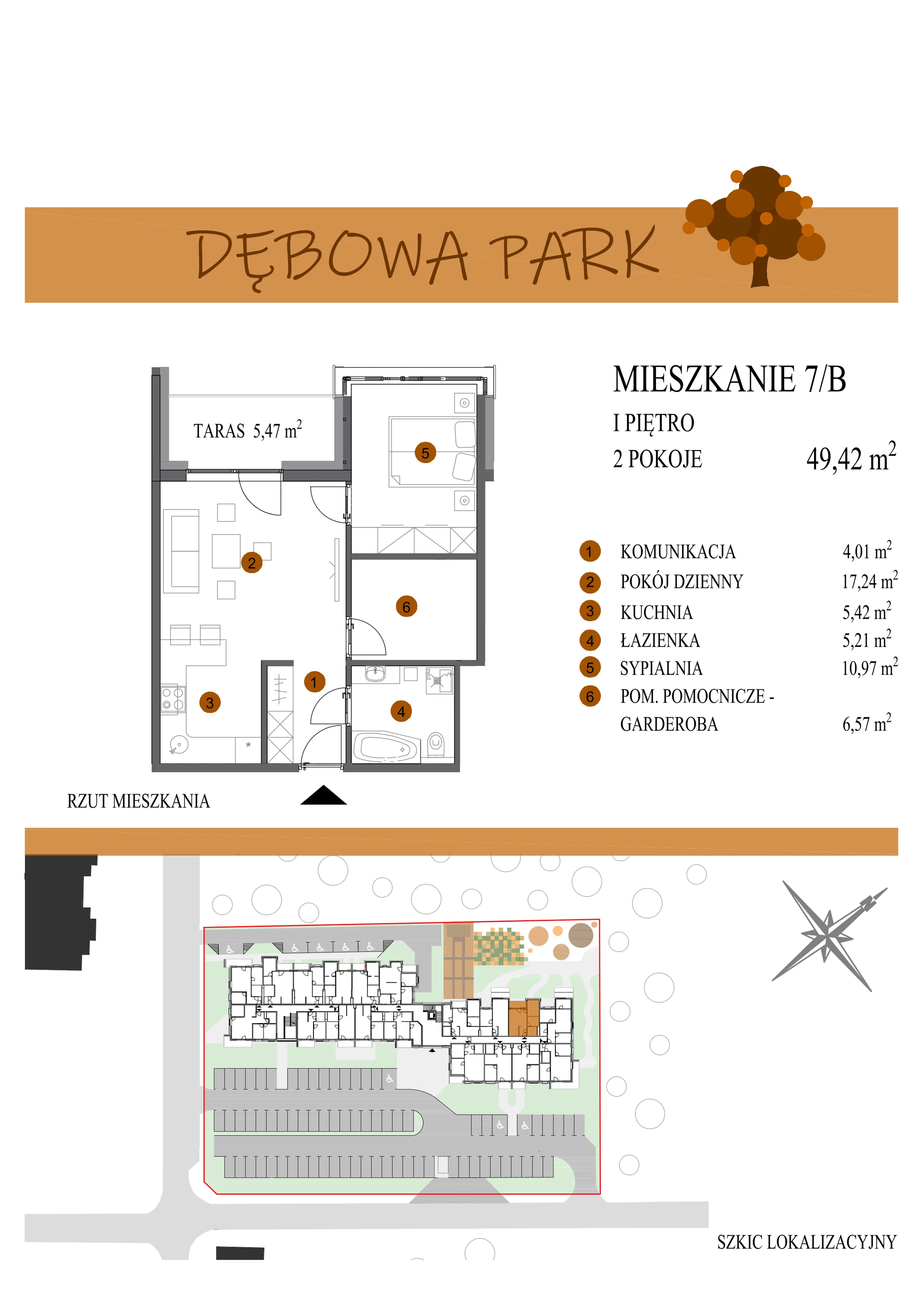 Mieszkanie 49,42 m², piętro 1, oferta nr 7B, Dębowa Park, Gogolin, ul. Dębowa