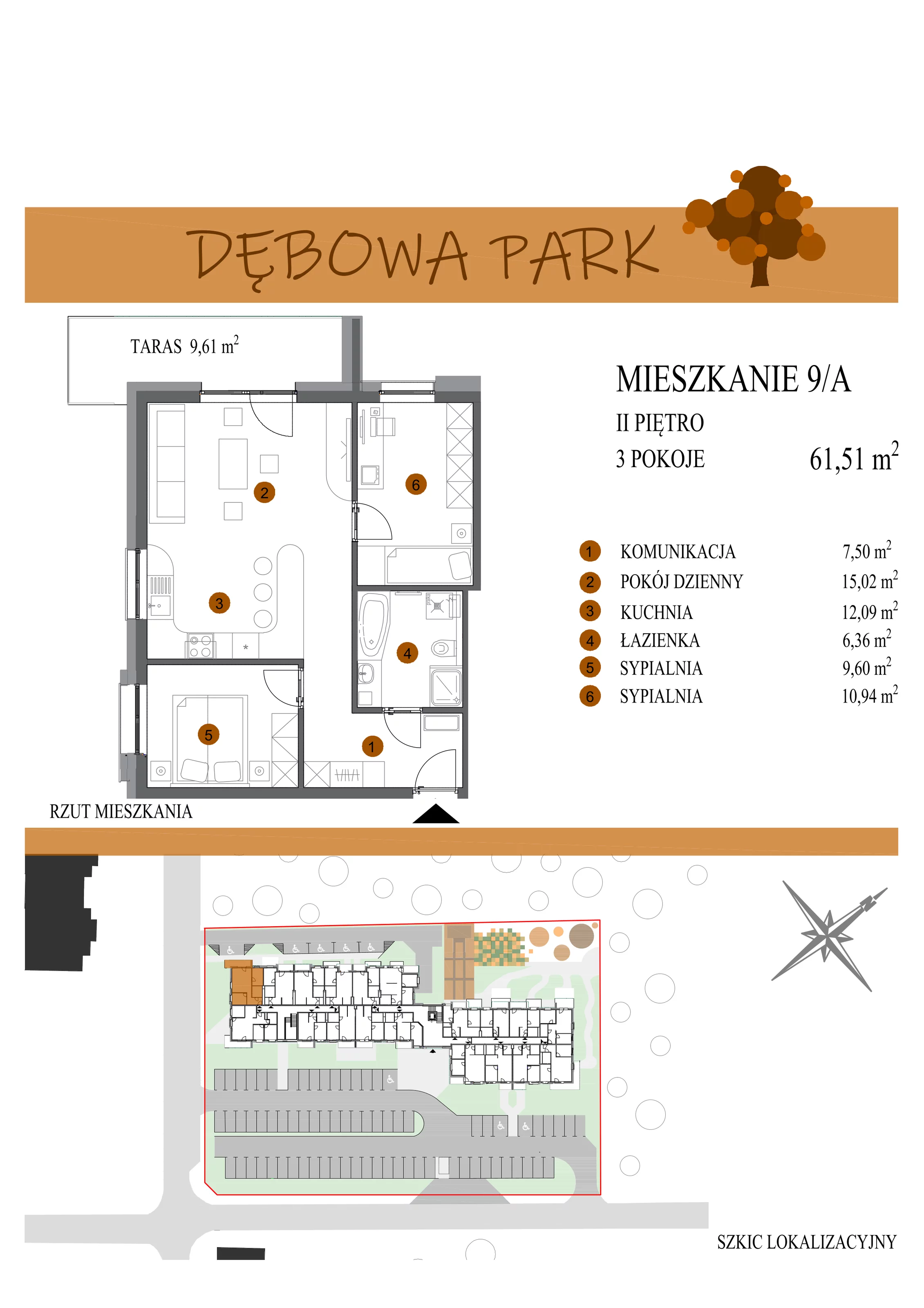 Mieszkanie 61,51 m², piętro 2, oferta nr 9A, Dębowa Park, Gogolin, ul. Dębowa