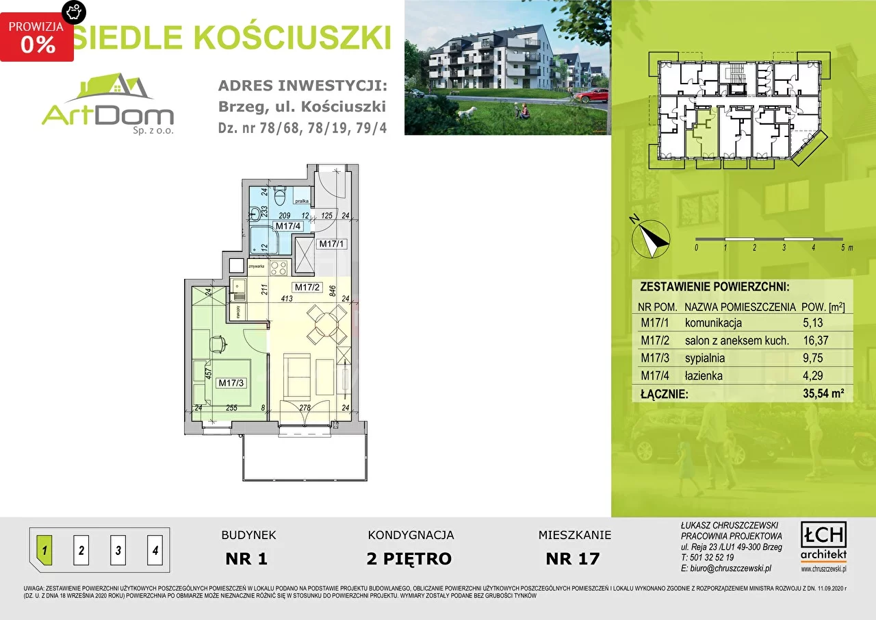 2 pokoje, mieszkanie 35,54 m², piętro 2, oferta nr , 16015, Brzeg