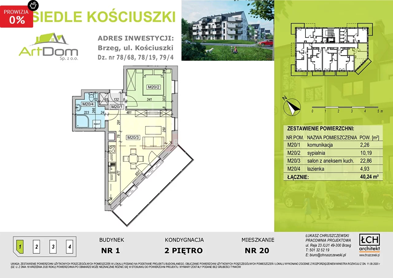 2 pokoje, mieszkanie 40,24 m², piętro 2, oferta nr , 15985, Brzeg