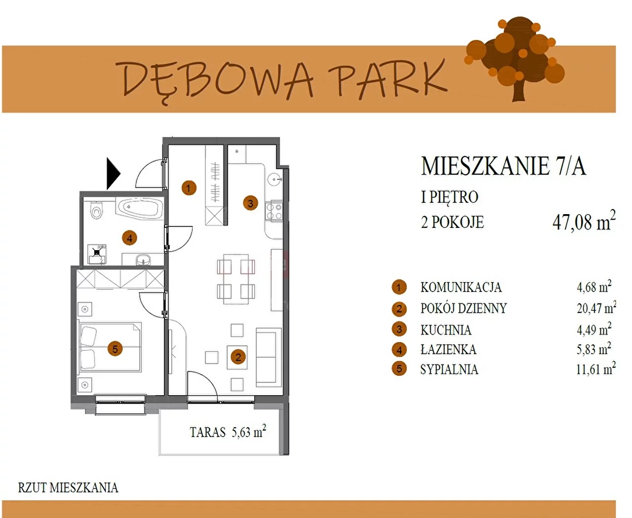 2 pokoje, mieszkanie 47,08 m², piętro 1, oferta nr , 15510, Gogolin