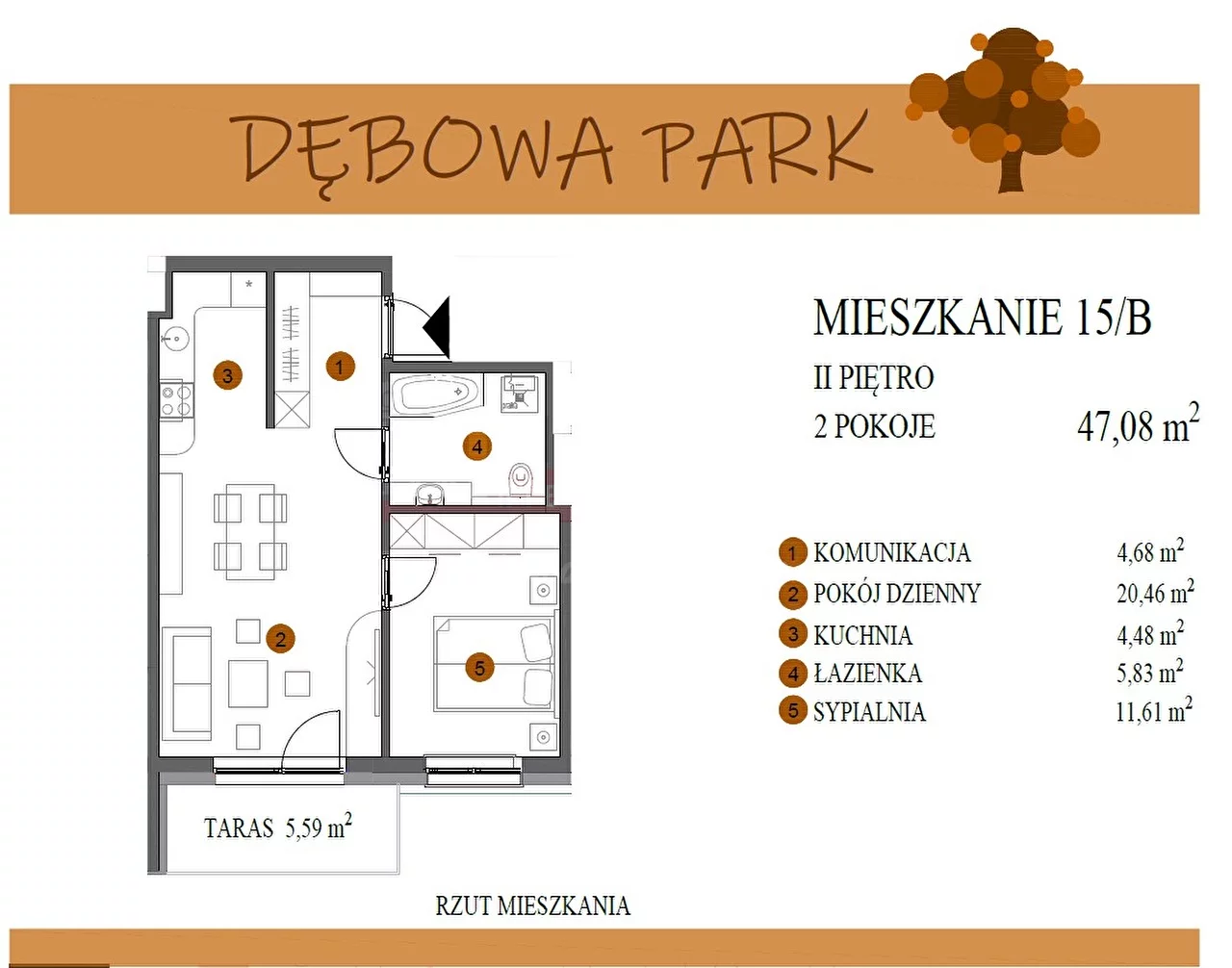 2 pokoje, mieszkanie 47,08 m², piętro 2, oferta nr , 15517, Gogolin