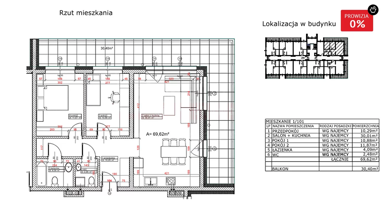 3 pokoje, mieszkanie 69,62 m², piętro 1, oferta nr , 16238, Opole