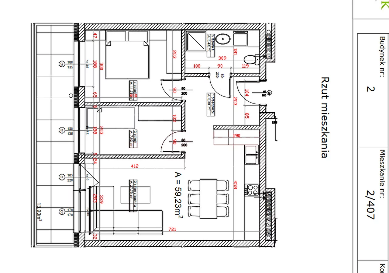3 pokoje, mieszkanie 59,23 m², piętro 4, oferta nr , 15550, Opole, Malinka