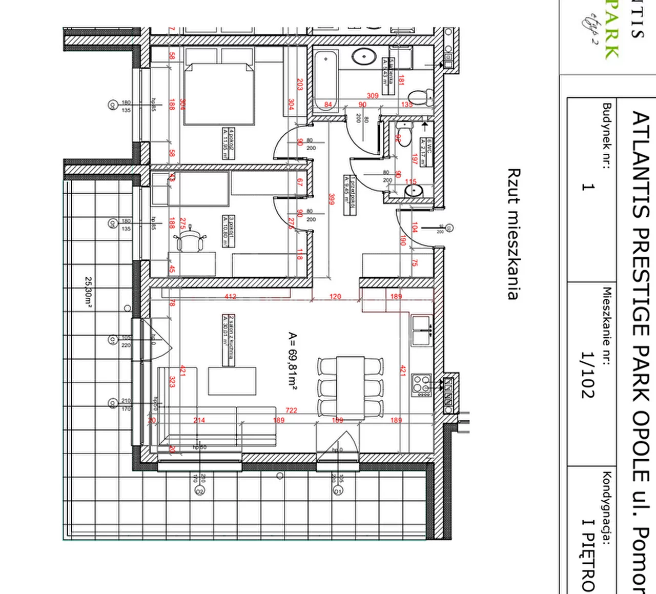 3 pokoje, mieszkanie 69,81 m², piętro 1, oferta nr , 15551, Opole, Malinka