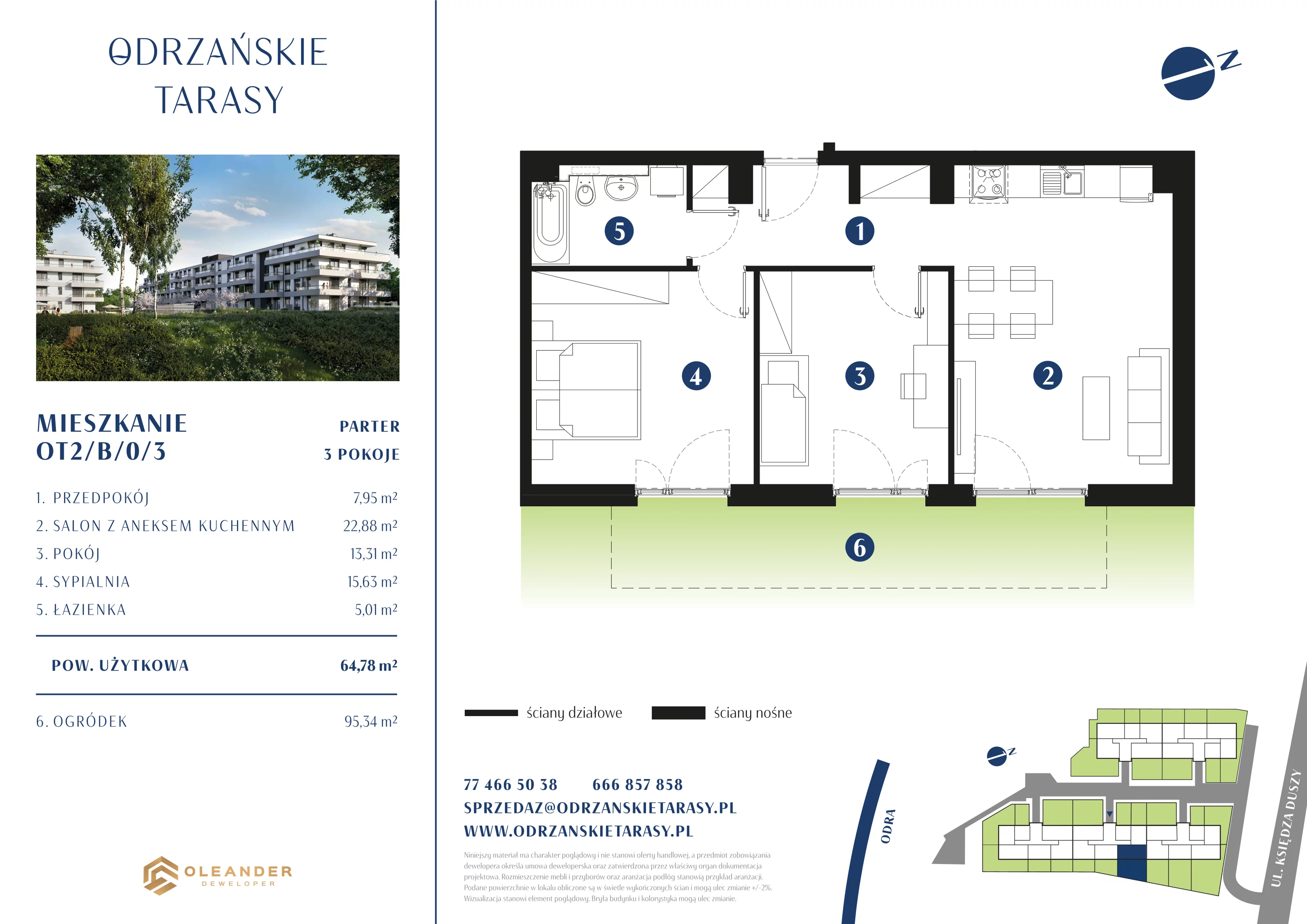 3 pokoje, mieszkanie 64,79 m², parter, oferta nr OT2/B/0/3, Odrzańskie Tarasy, Krapkowice, ul. Ks. Franciszka Duszy