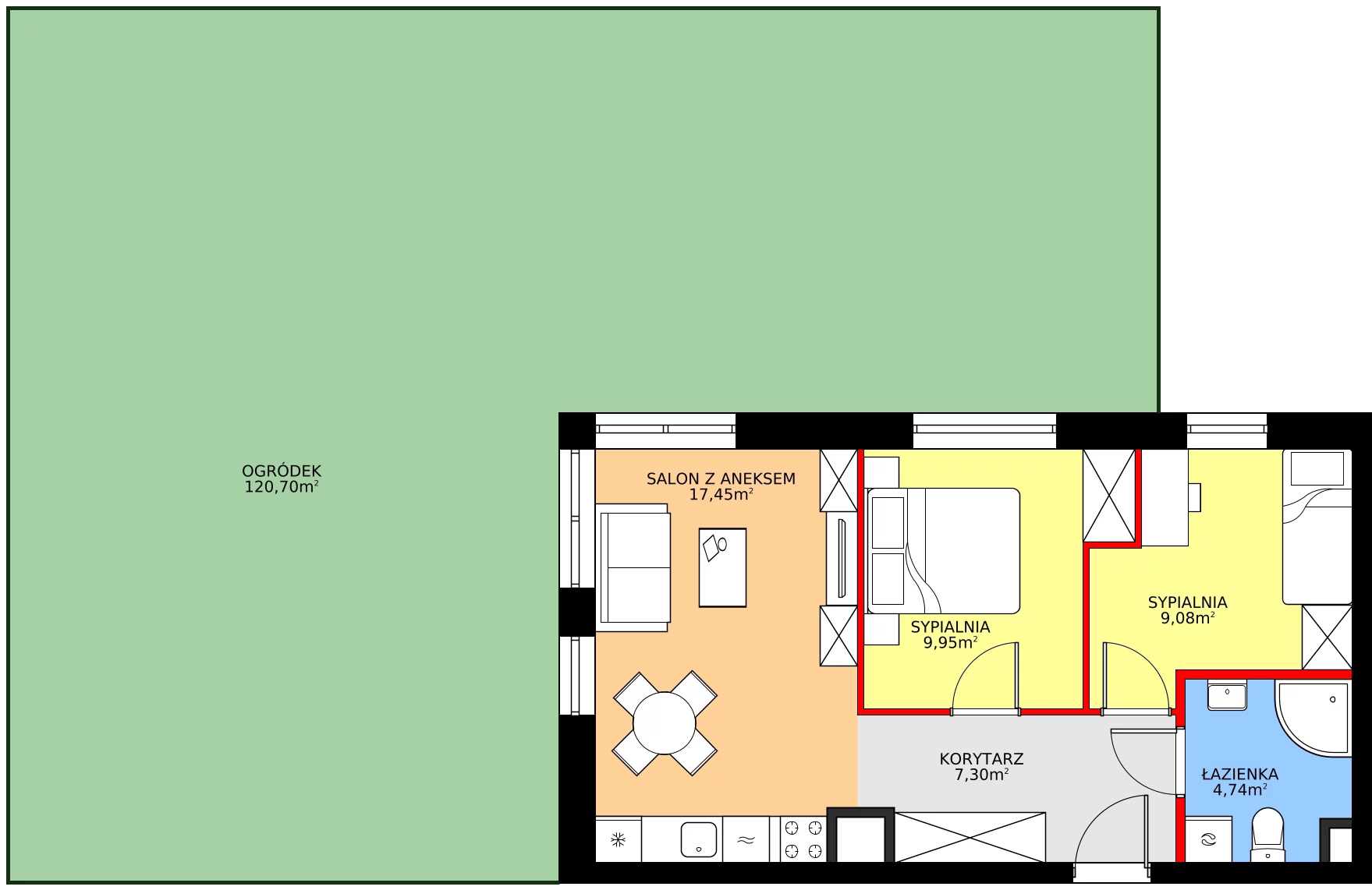 Zalety mieszkania 48.52 m², 1/1