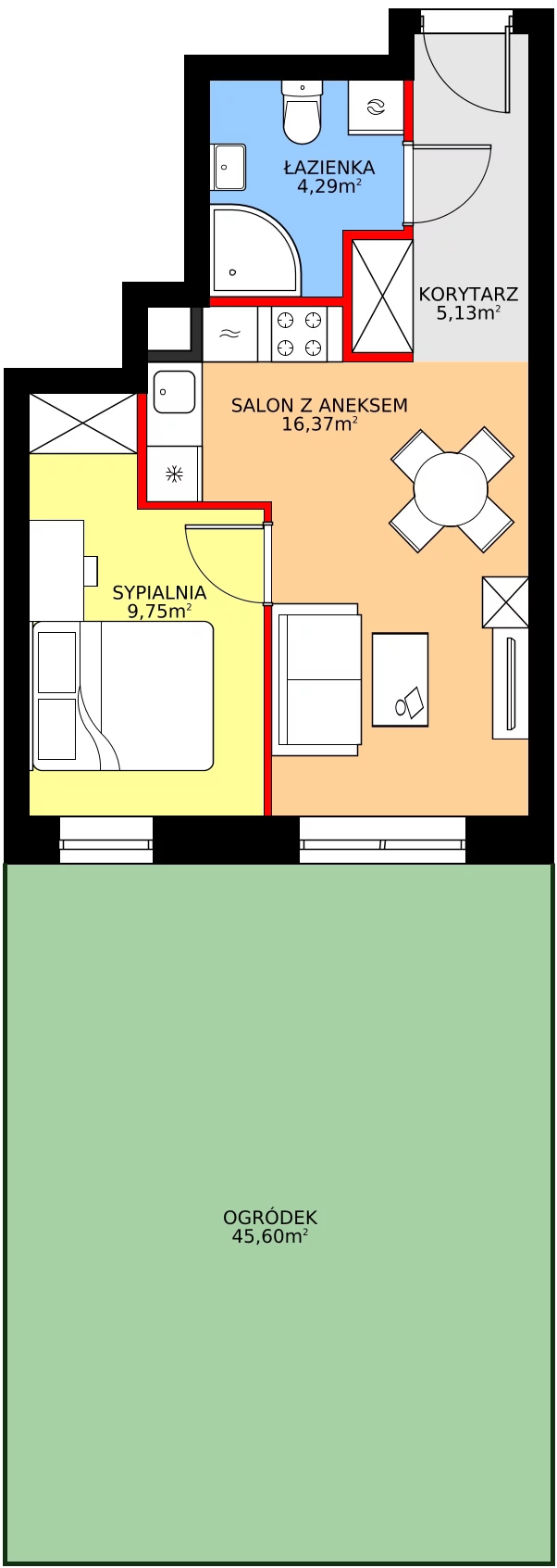 Zalety mieszkania 35.54 m², 1/3