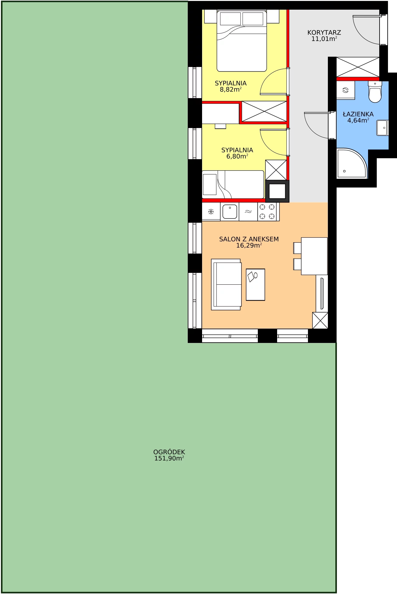 Zalety mieszkania 47.56 m², 1/2