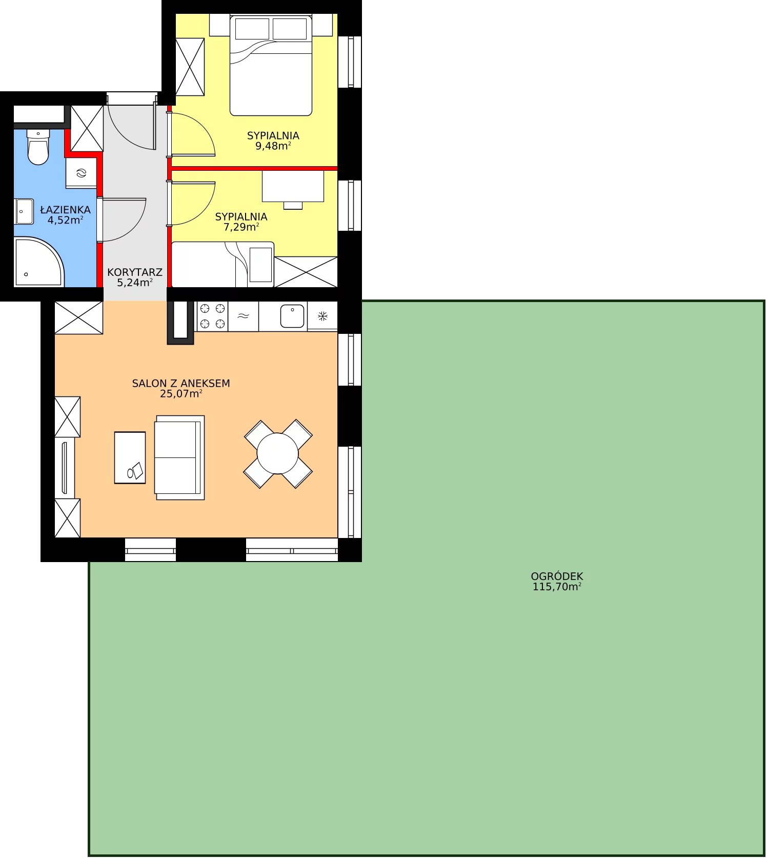 Zalety mieszkania 51.6 m², 2/5