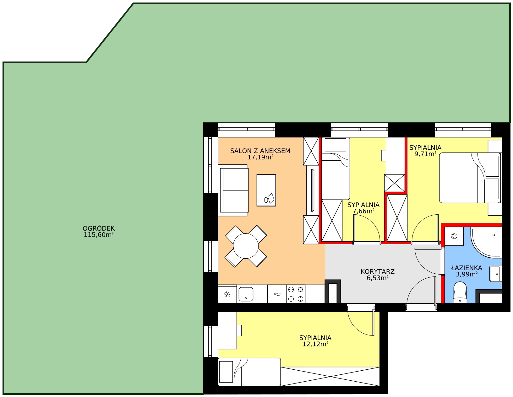 Zalety mieszkania 57.2 m², 2/1