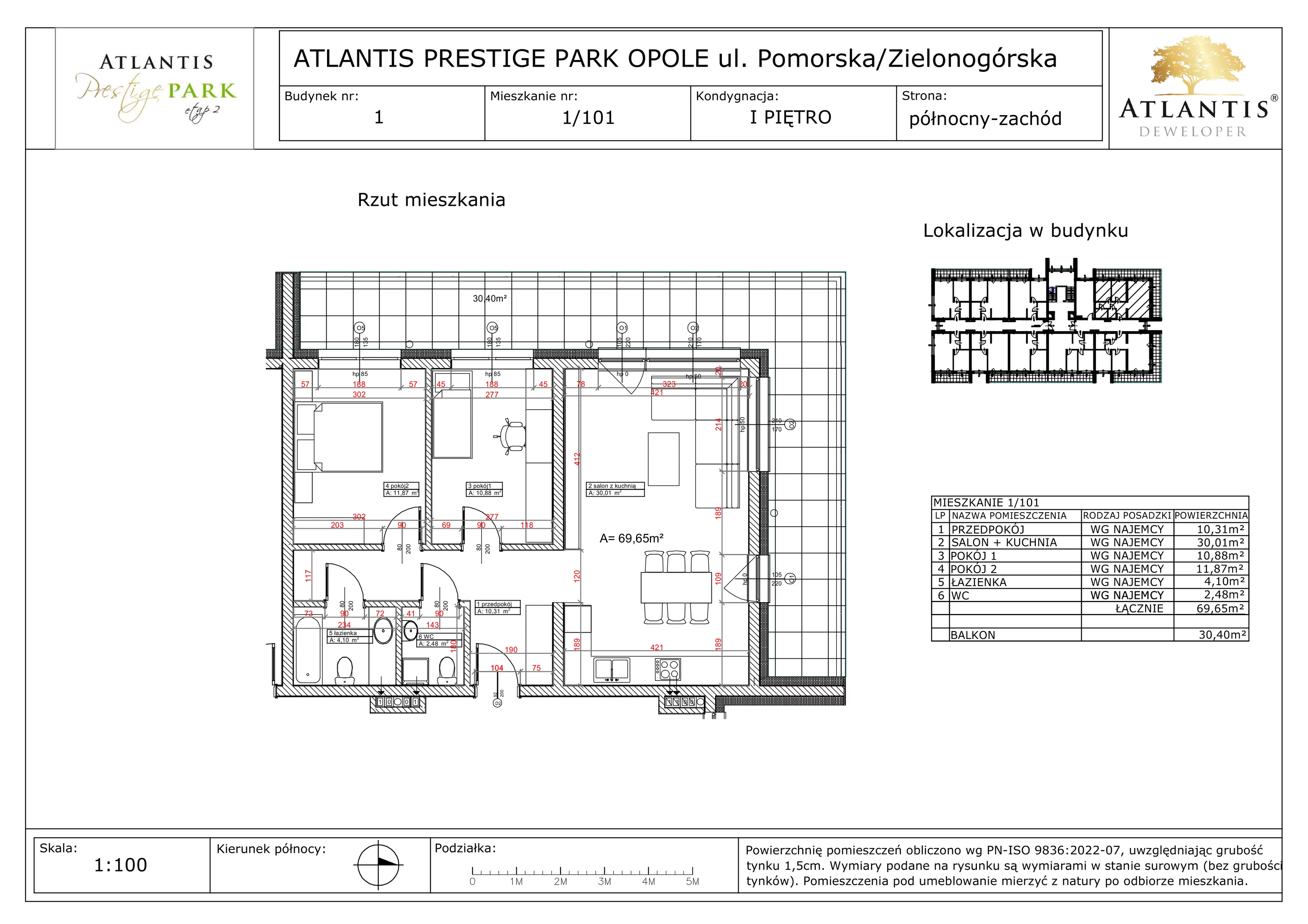 Apartament 69,65 m², piętro 1, oferta nr 1/101, Atlantis Prestige Park Etap 2, Opole, Malinka, ul. Pomorska / Zielonogórska / Harcmistrza Kamińskiego