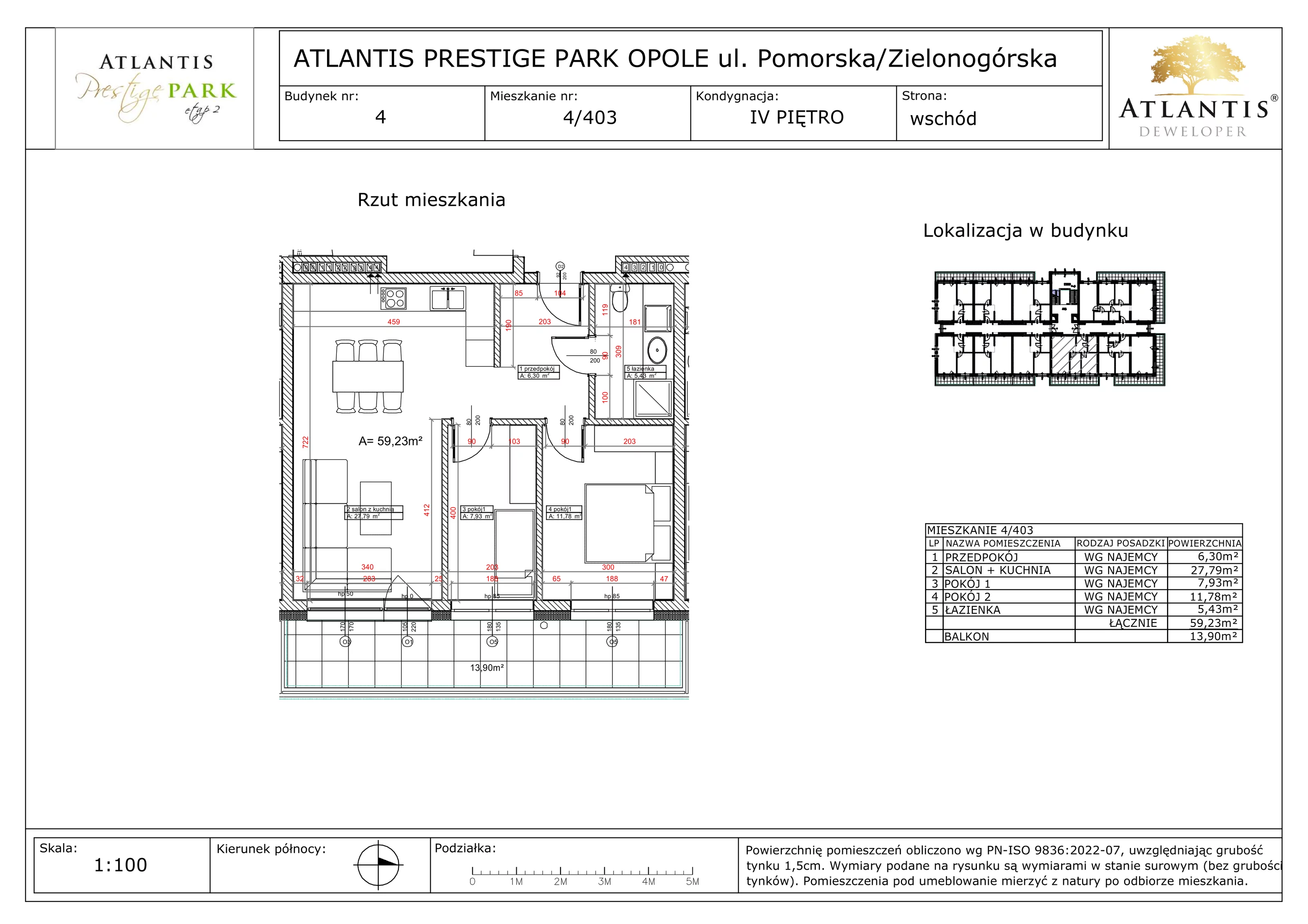 3 pokoje, apartament 59,23 m², piętro 4, oferta nr 4/403, Atlantis Prestige Park, Opole, Malinka, ul. Pomorska / Zielonogórska / Harcmistrza Kamińskiego