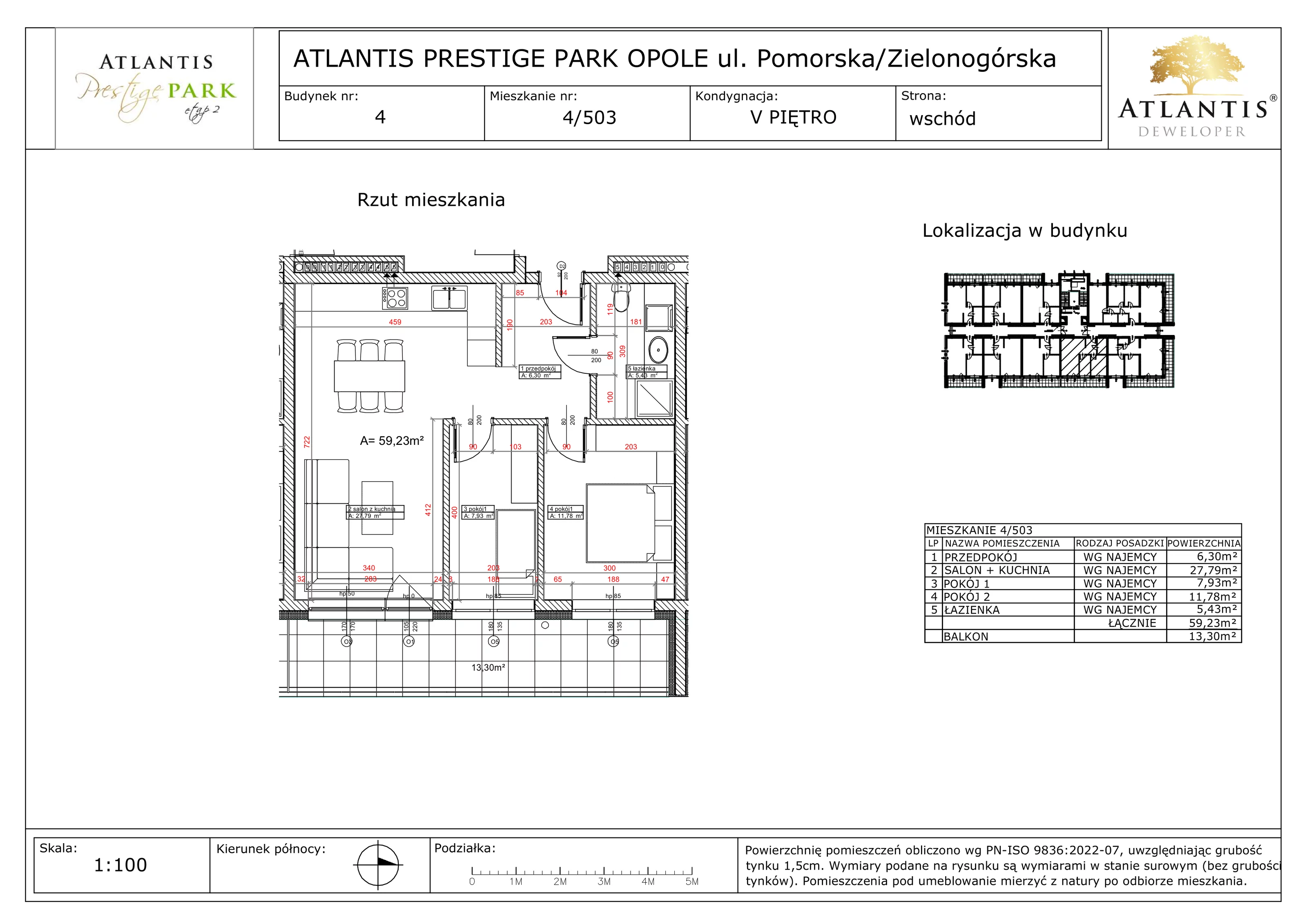 3 pokoje, apartament 59,23 m², piętro 5, oferta nr 4/503, Atlantis Prestige Park, Opole, Malinka, ul. Pomorska / Zielonogórska / Harcmistrza Kamińskiego