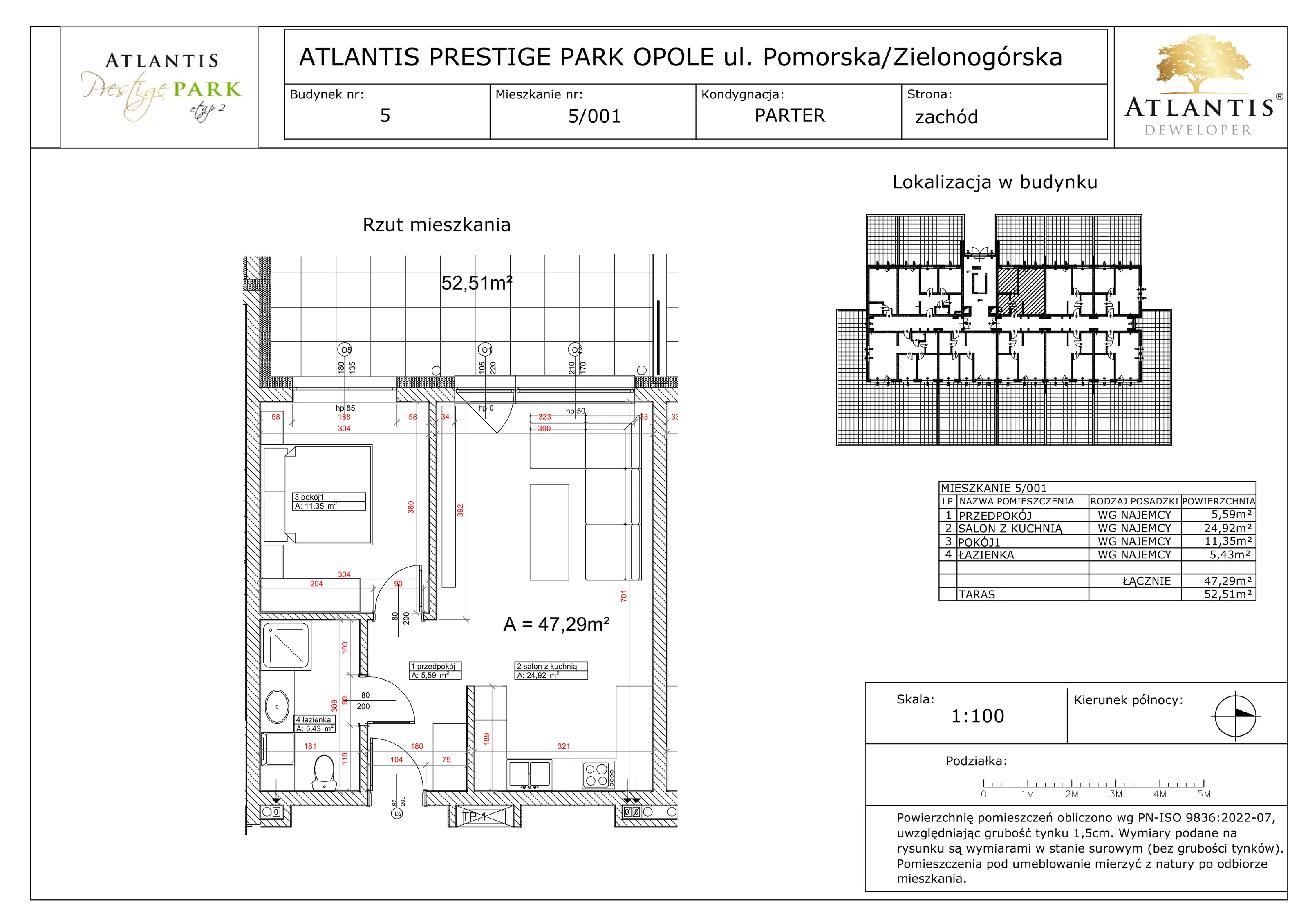 2 pokoje, apartament 47,29 m², parter, oferta nr 5/001, Atlantis Prestige Park, Opole, Malinka, ul. Pomorska / Zielonogórska / Harcmistrza Kamińskiego