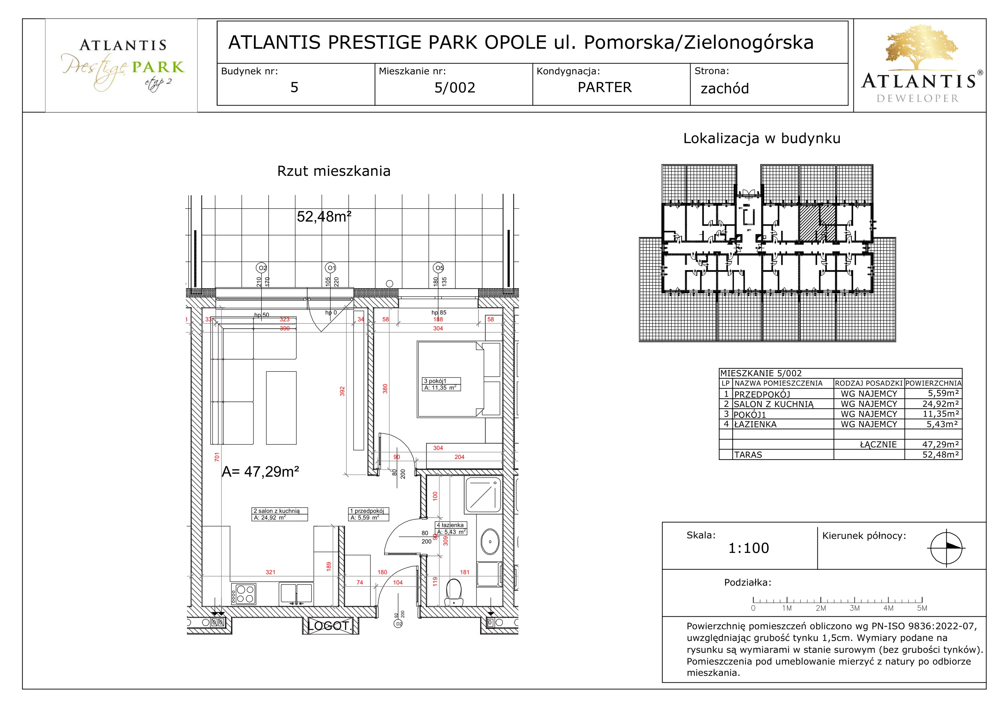2 pokoje, apartament 47,29 m², parter, oferta nr 5/002, Atlantis Prestige Park, Opole, Malinka, ul. Pomorska / Zielonogórska / Harcmistrza Kamińskiego