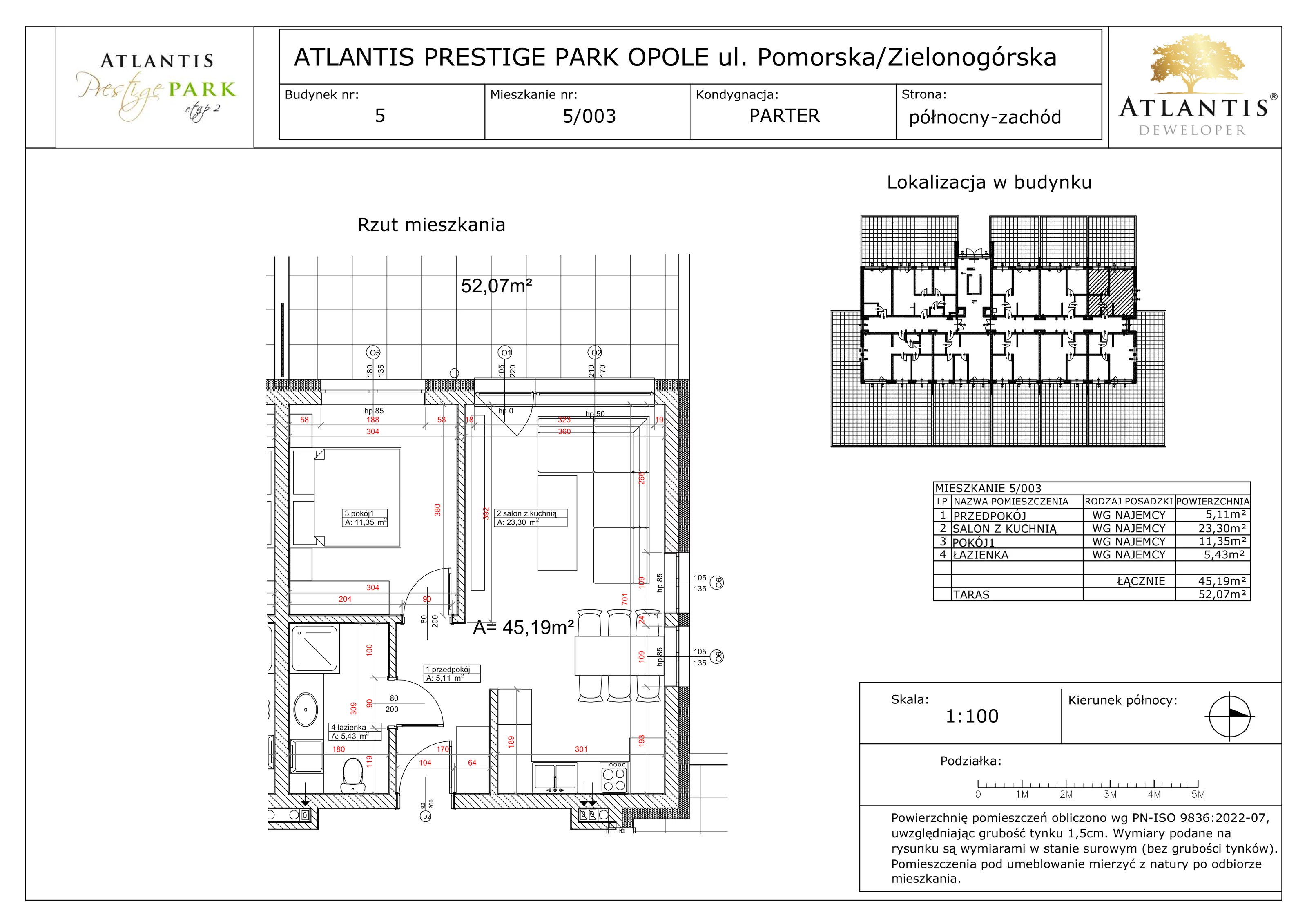 2 pokoje, apartament 45,19 m², parter, oferta nr 5/003, Atlantis Prestige Park, Opole, Malinka, ul. Pomorska / Zielonogórska / Harcmistrza Kamińskiego