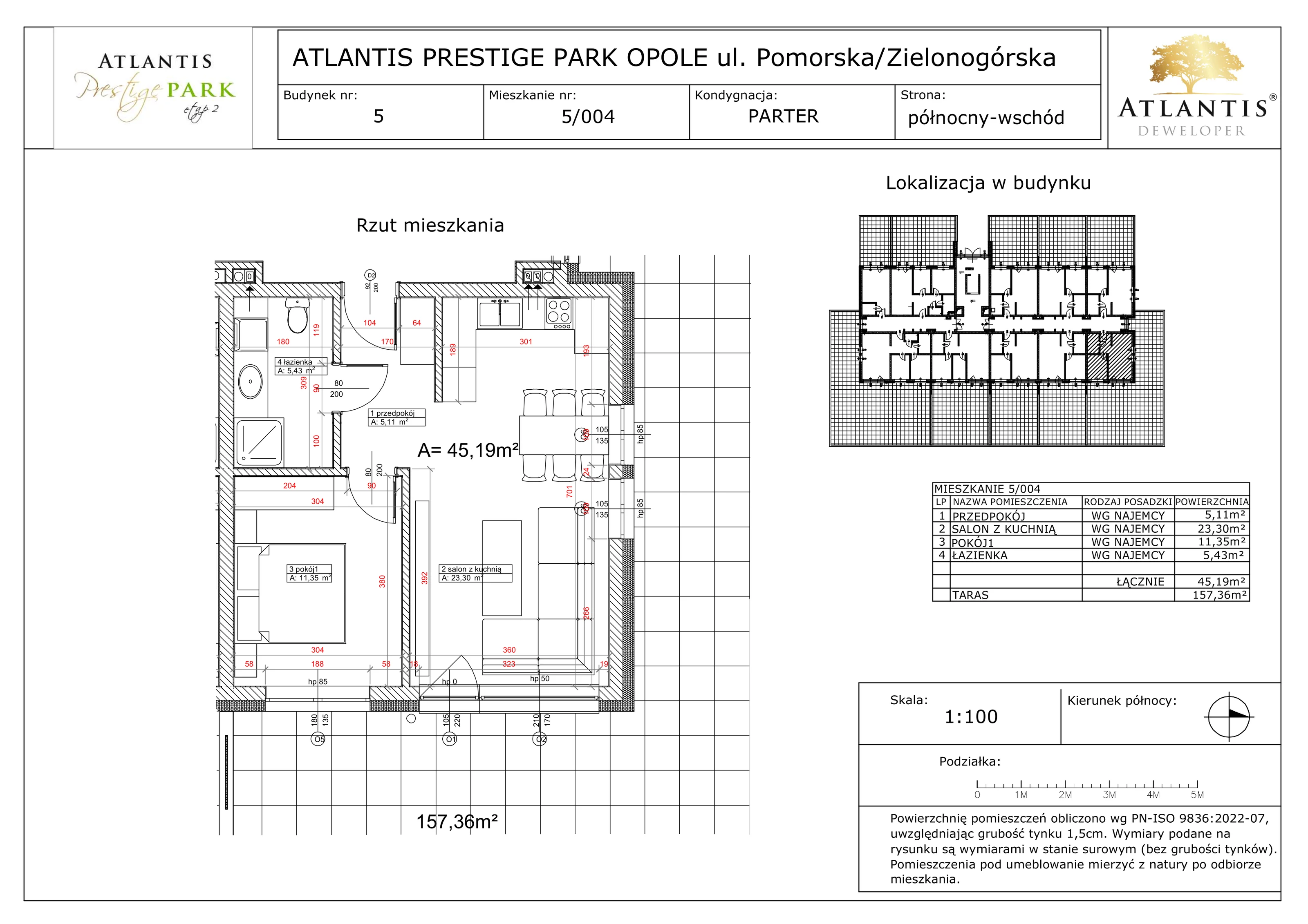 2 pokoje, apartament 45,19 m², parter, oferta nr 5/004, Atlantis Prestige Park, Opole, Malinka, ul. Pomorska / Zielonogórska / Harcmistrza Kamińskiego