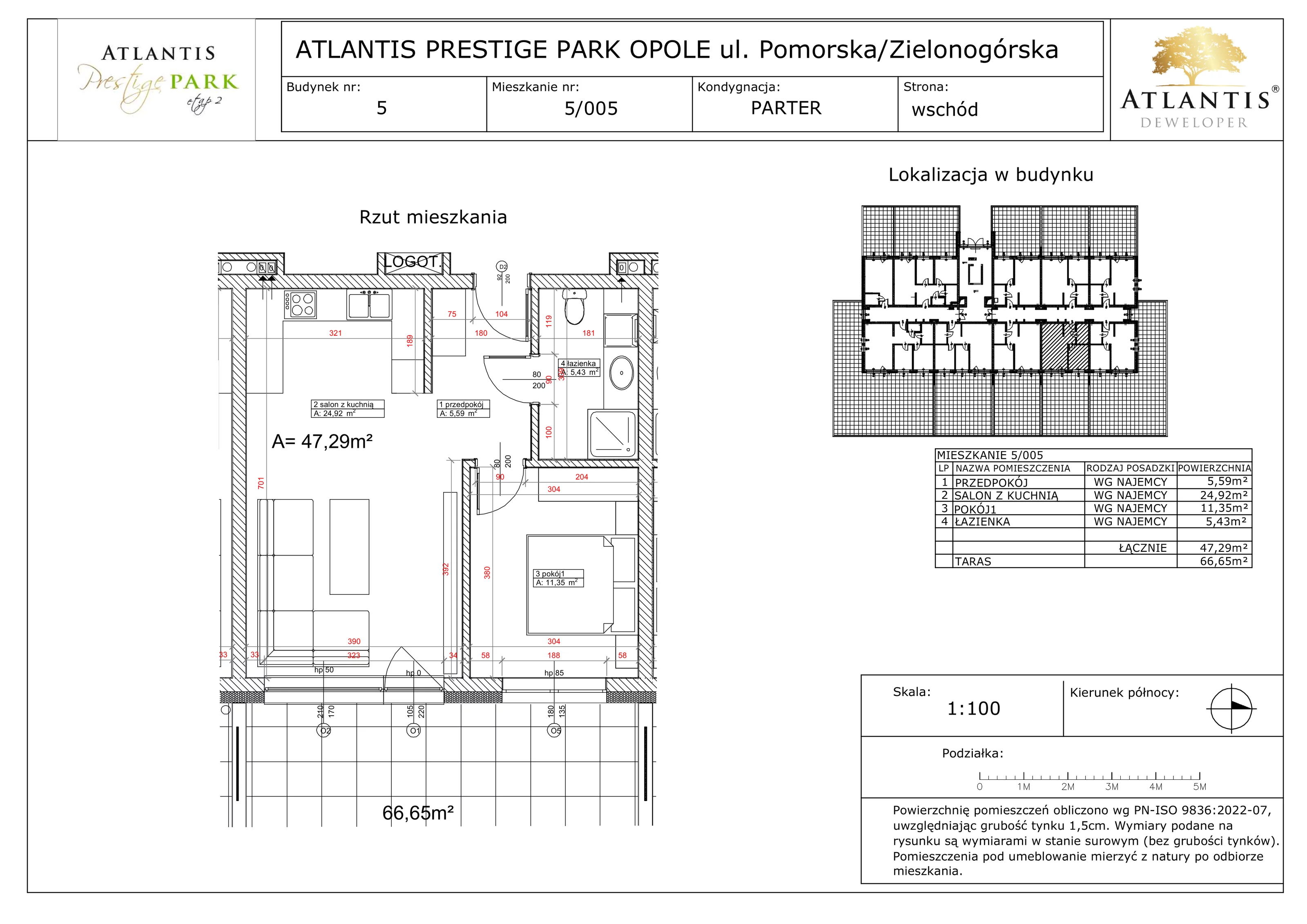 2 pokoje, apartament 47,29 m², parter, oferta nr 5/005, Atlantis Prestige Park, Opole, Malinka, ul. Pomorska / Zielonogórska / Harcmistrza Kamińskiego