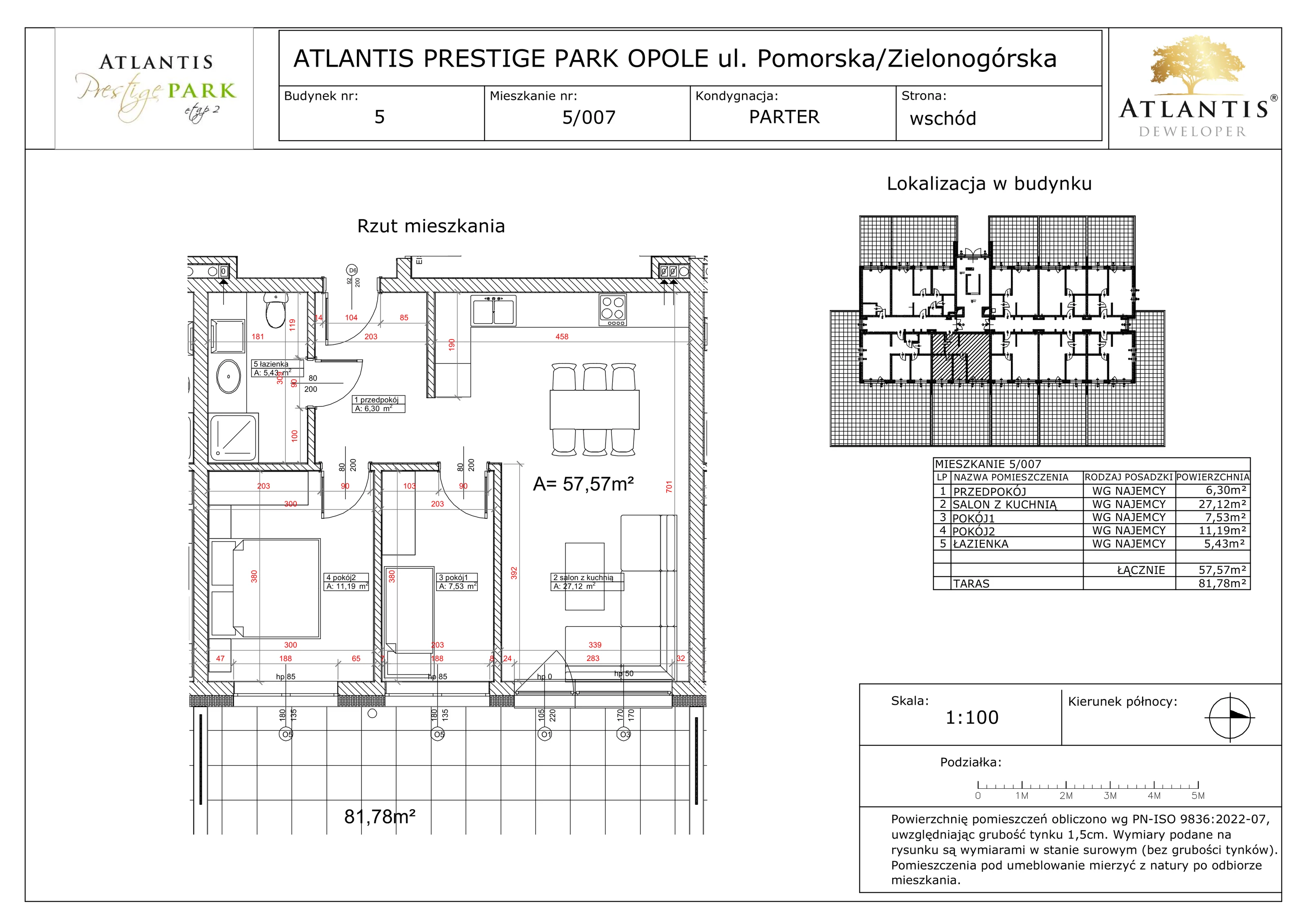 3 pokoje, apartament 57,57 m², parter, oferta nr 5/007, Atlantis Prestige Park, Opole, Malinka, ul. Pomorska / Zielonogórska / Harcmistrza Kamińskiego