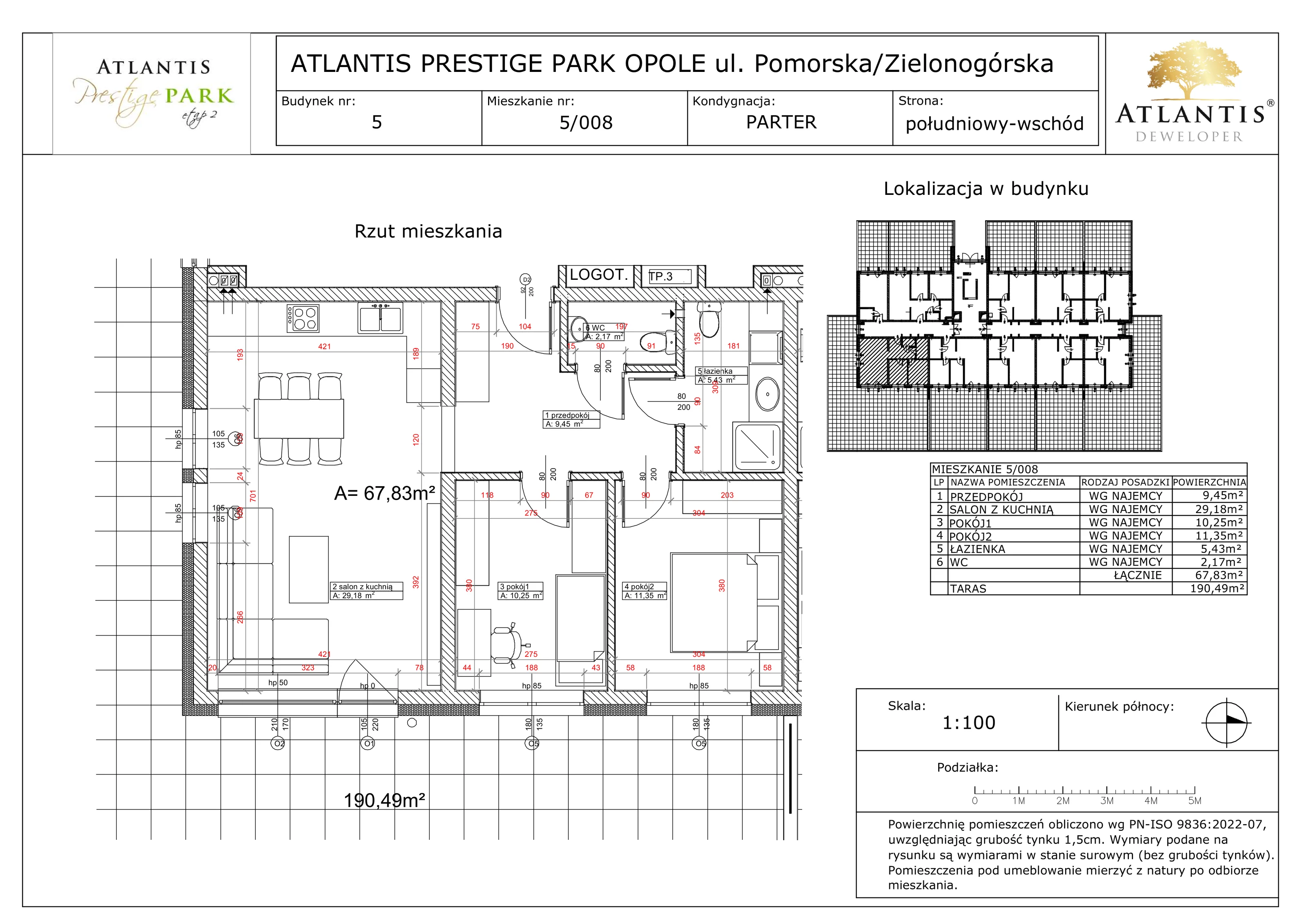 3 pokoje, apartament 67,83 m², parter, oferta nr 5/008, Atlantis Prestige Park, Opole, Malinka, ul. Pomorska / Zielonogórska / Harcmistrza Kamińskiego