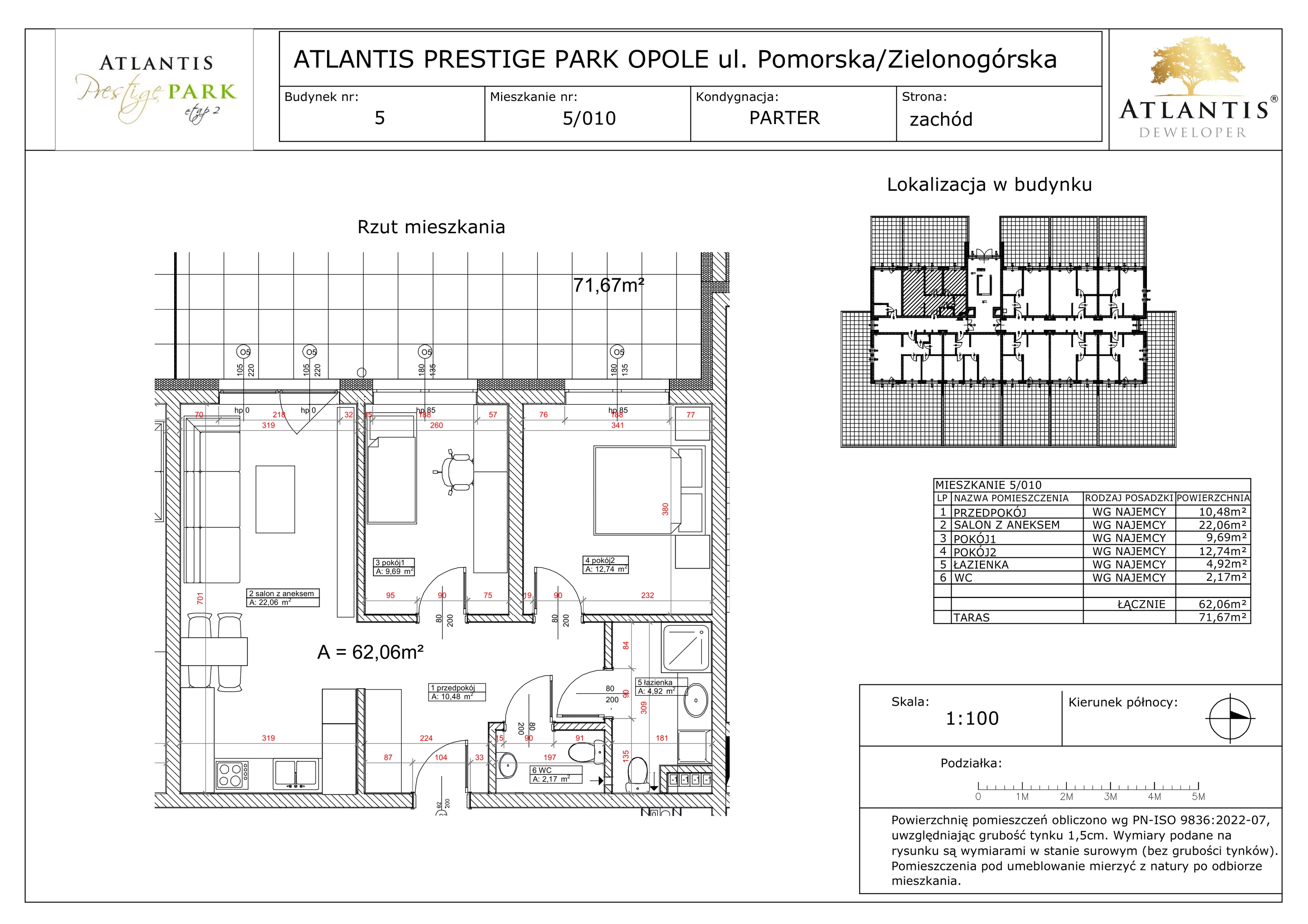 3 pokoje, apartament 62,06 m², parter, oferta nr 5/010, Atlantis Prestige Park, Opole, Malinka, ul. Pomorska / Zielonogórska / Harcmistrza Kamińskiego