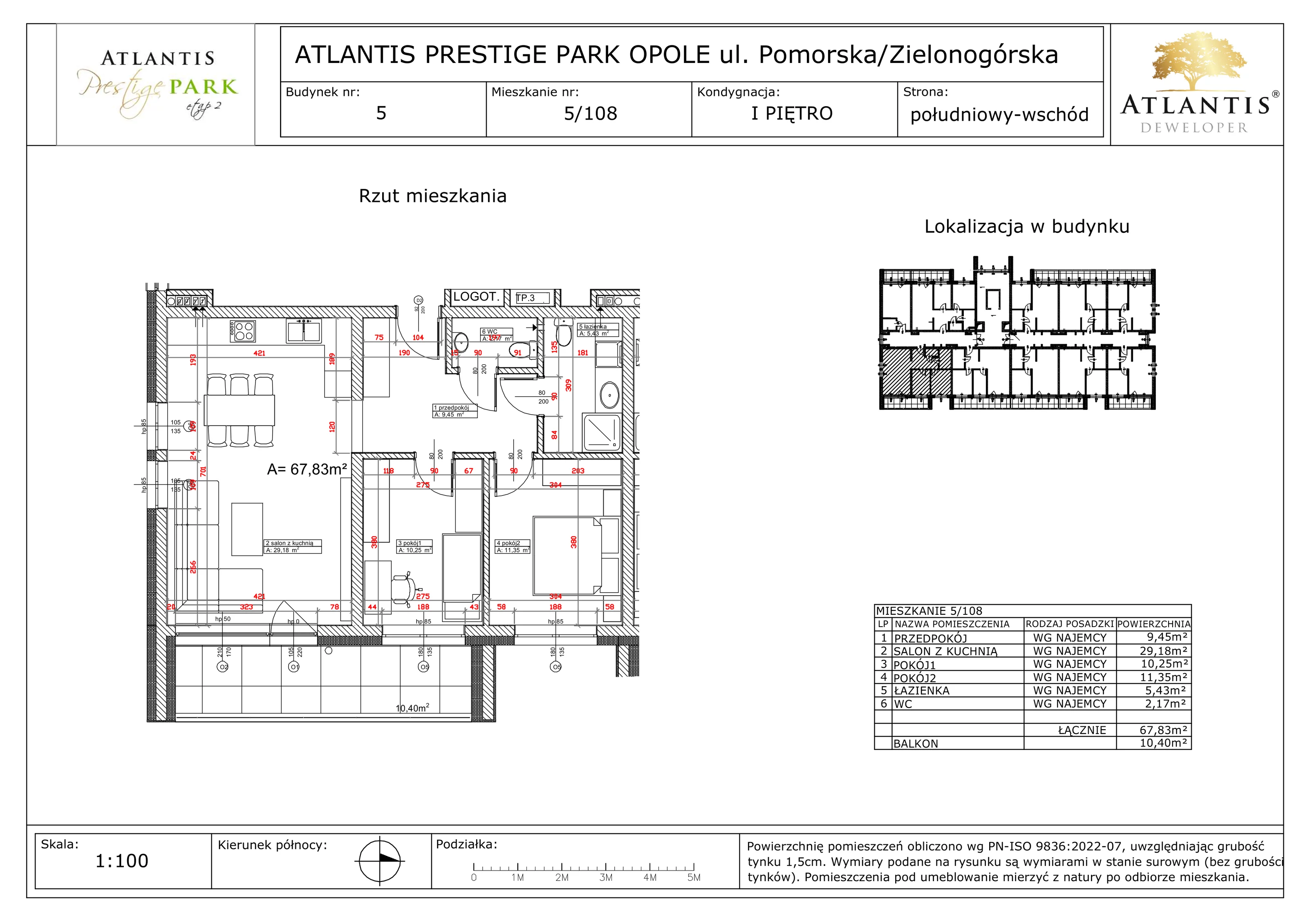 3 pokoje, apartament 67,83 m², piętro 1, oferta nr 5/108, Atlantis Prestige Park, Opole, Malinka, ul. Pomorska / Zielonogórska / Harcmistrza Kamińskiego