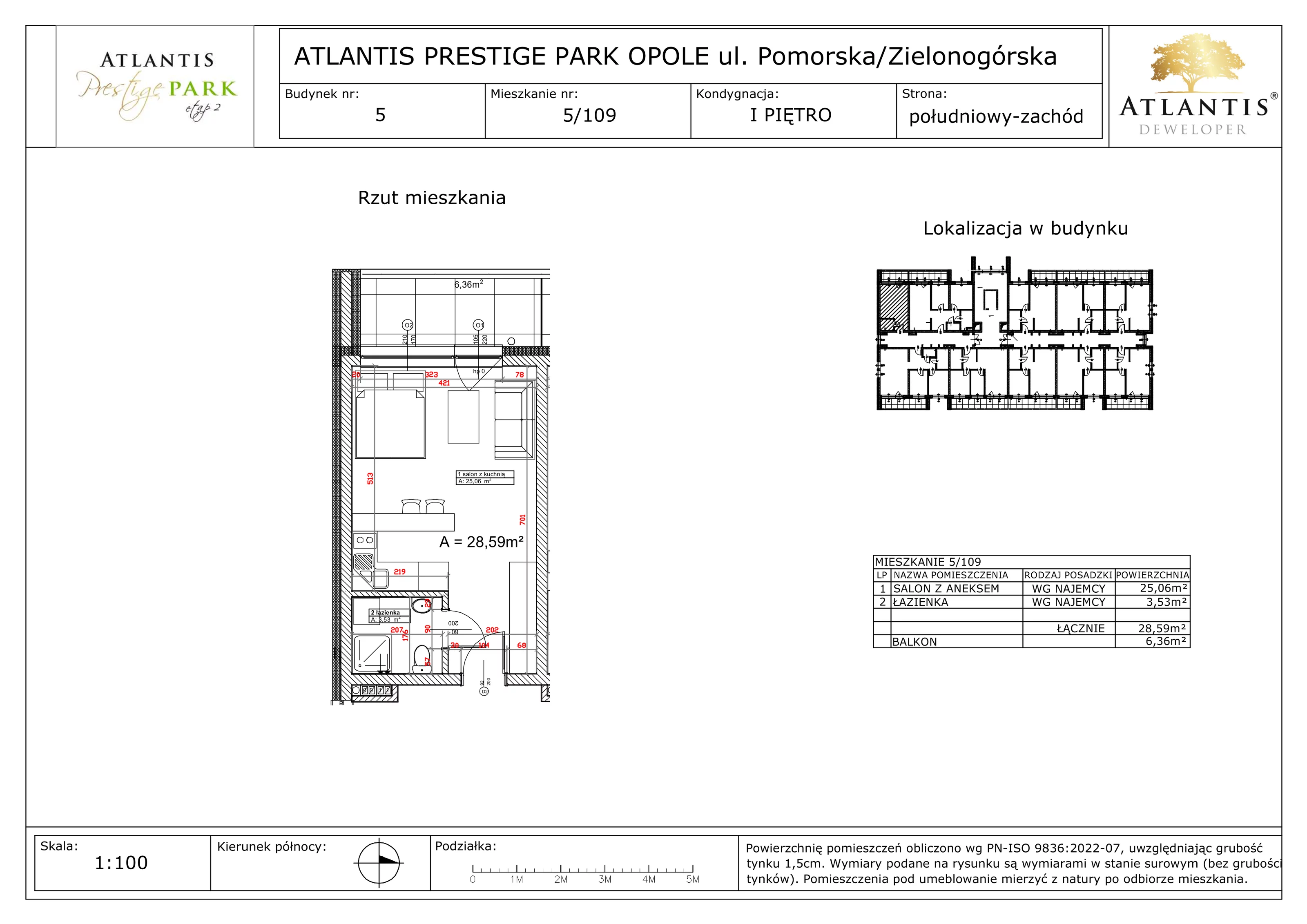 1 pokój, apartament 28,59 m², piętro 1, oferta nr 5/109, Atlantis Prestige Park, Opole, Malinka, ul. Pomorska / Zielonogórska / Harcmistrza Kamińskiego