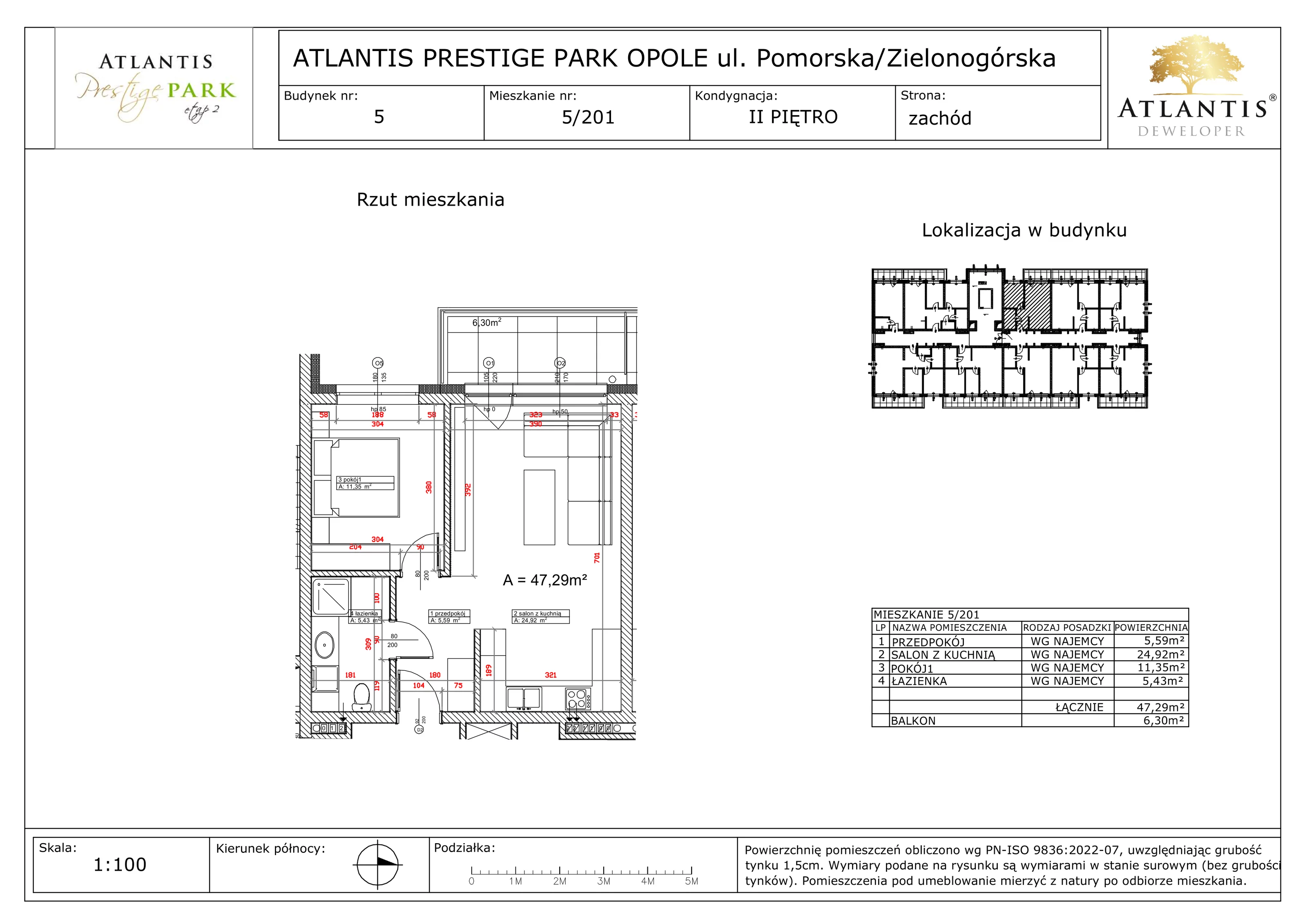 2 pokoje, apartament 47,29 m², piętro 2, oferta nr 5/201, Atlantis Prestige Park, Opole, Malinka, ul. Pomorska / Zielonogórska / Harcmistrza Kamińskiego
