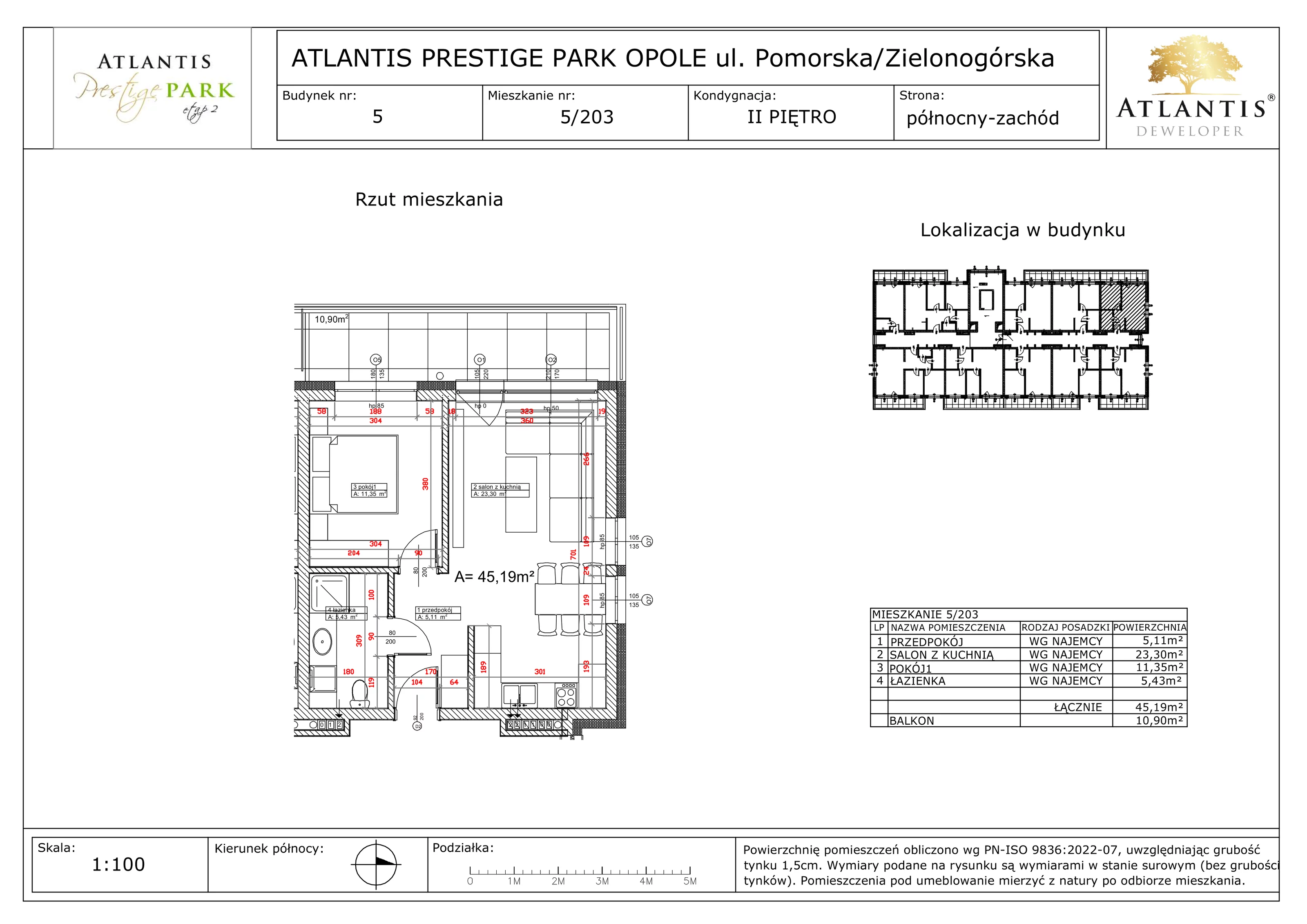 2 pokoje, apartament 45,19 m², piętro 2, oferta nr 5/203, Atlantis Prestige Park, Opole, Malinka, ul. Pomorska / Zielonogórska / Harcmistrza Kamińskiego