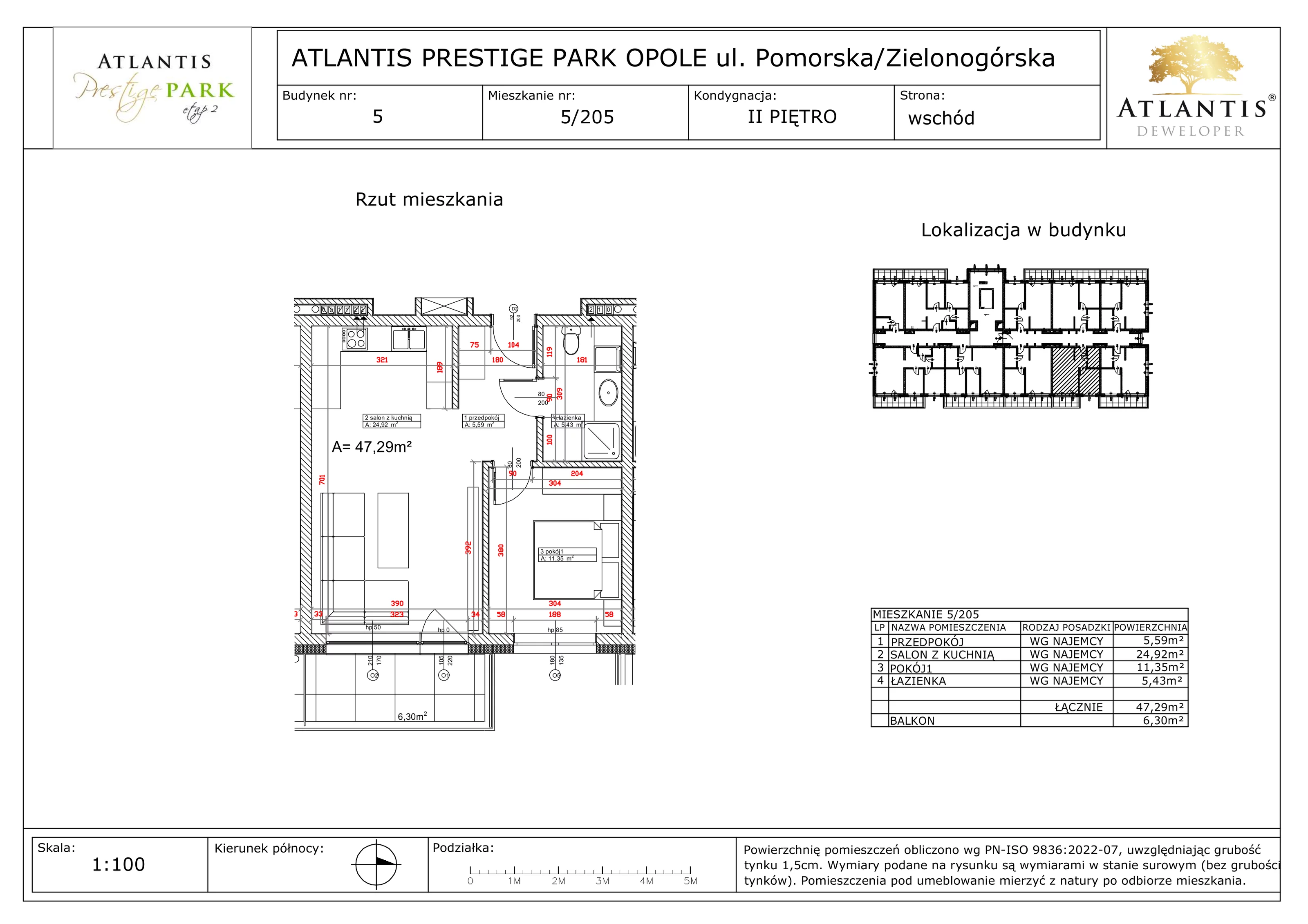 2 pokoje, apartament 47,29 m², piętro 2, oferta nr 5/205, Atlantis Prestige Park, Opole, Malinka, ul. Pomorska / Zielonogórska / Harcmistrza Kamińskiego