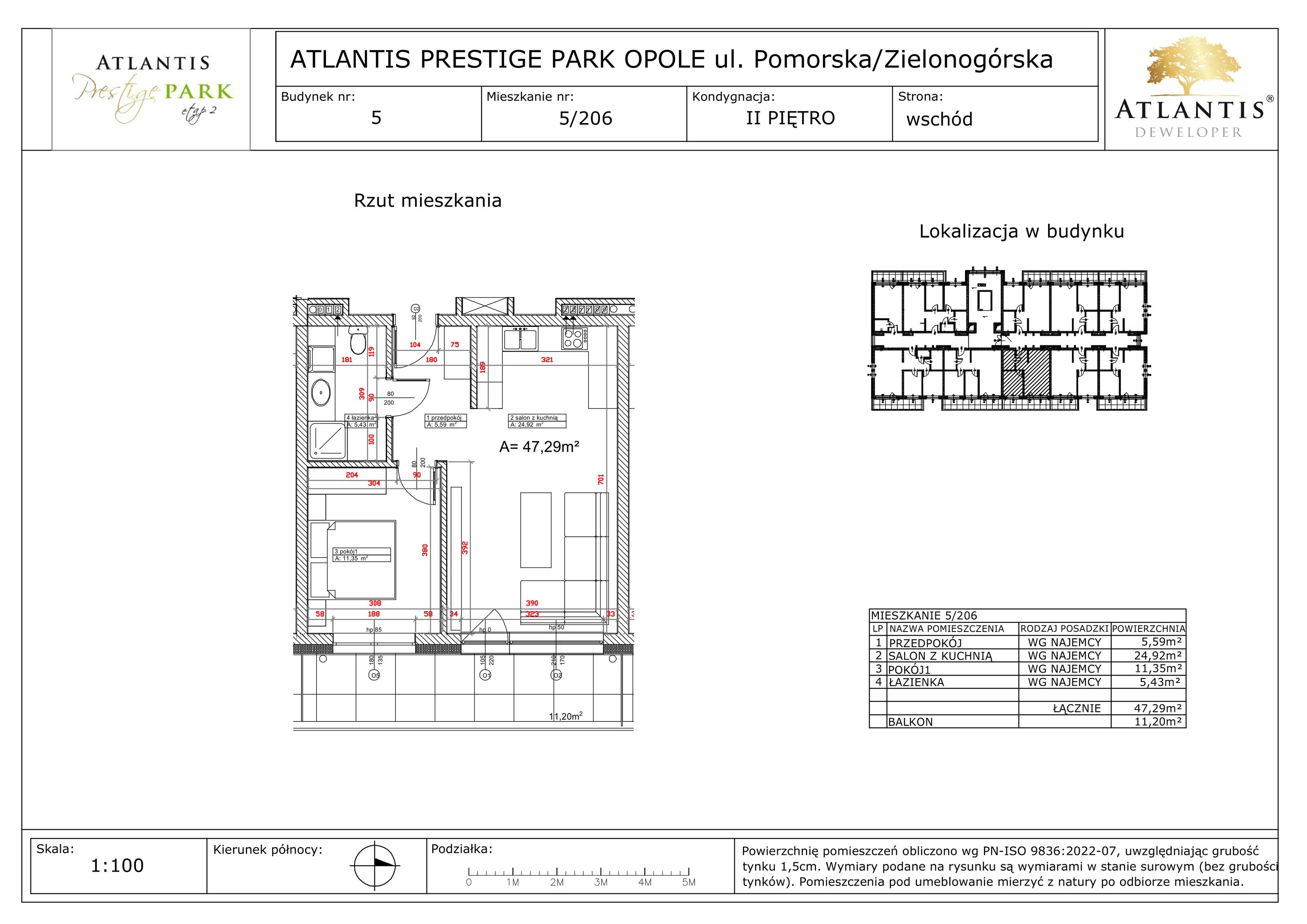 2 pokoje, apartament 47,29 m², piętro 2, oferta nr 5/206, Atlantis Prestige Park, Opole, Malinka, ul. Pomorska / Zielonogórska / Harcmistrza Kamińskiego