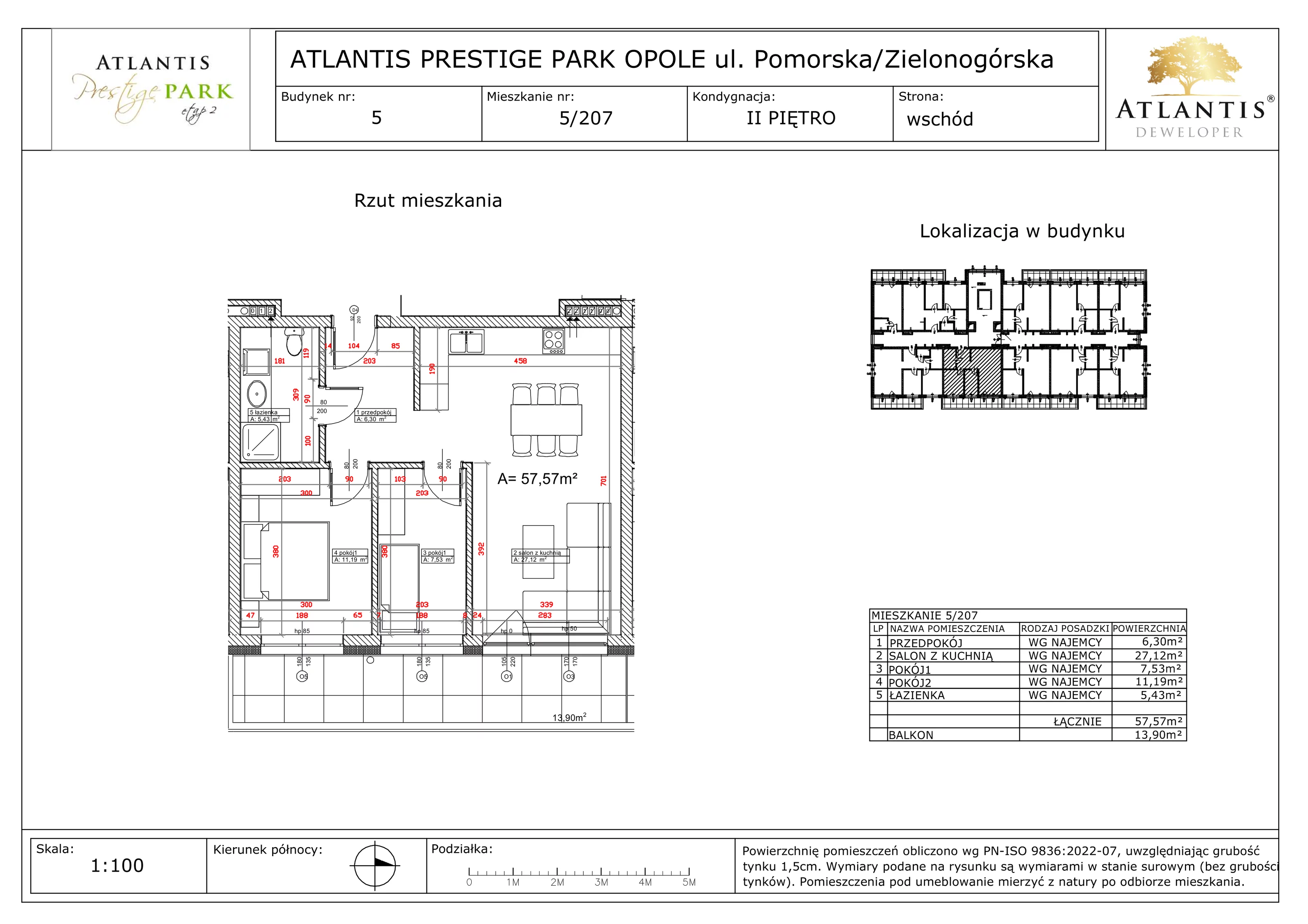 3 pokoje, apartament 57,57 m², piętro 2, oferta nr 5/207, Atlantis Prestige Park, Opole, Malinka, ul. Pomorska / Zielonogórska / Harcmistrza Kamińskiego