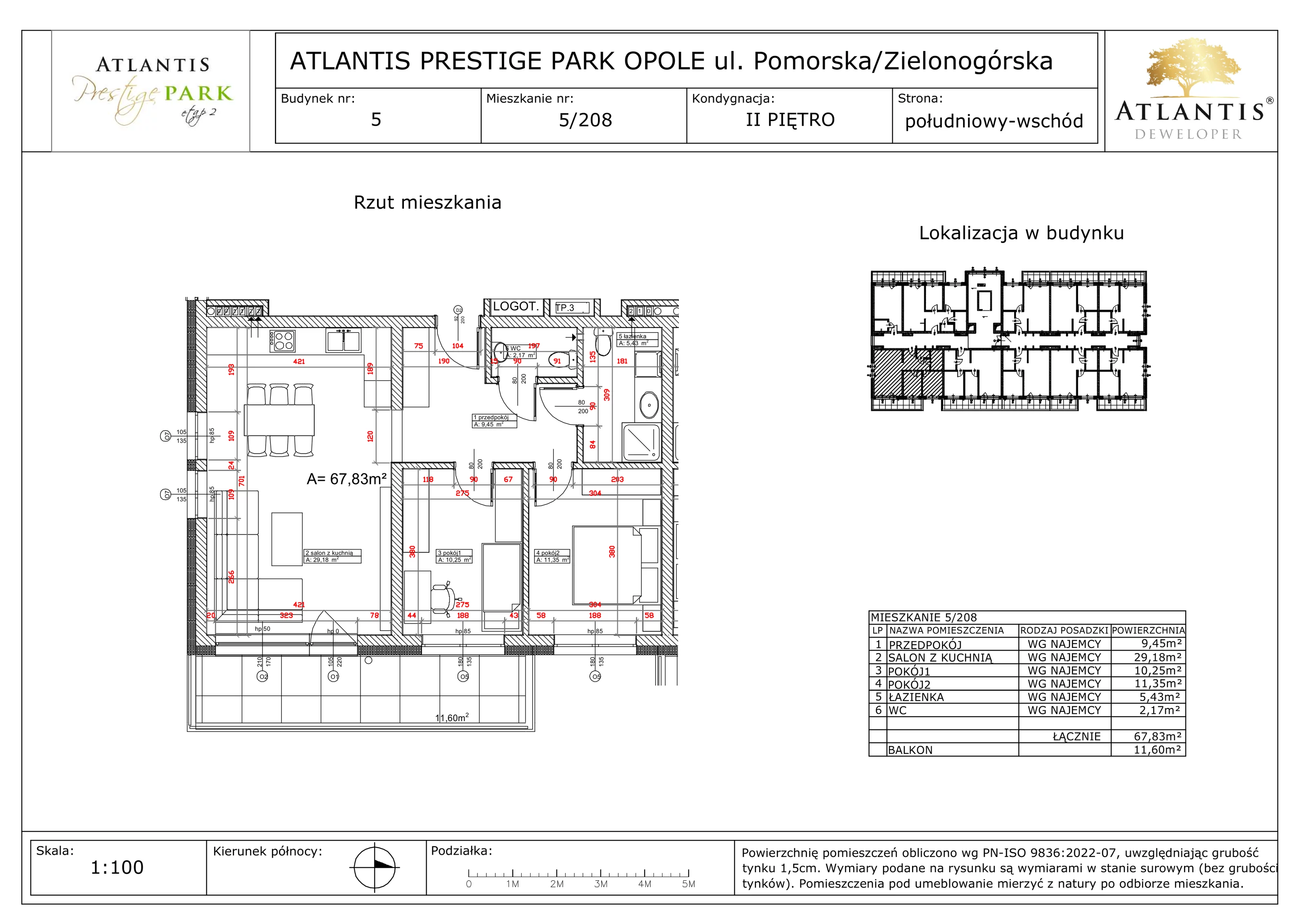 3 pokoje, apartament 67,83 m², piętro 2, oferta nr 5/208, Atlantis Prestige Park, Opole, Malinka, ul. Pomorska / Zielonogórska / Harcmistrza Kamińskiego