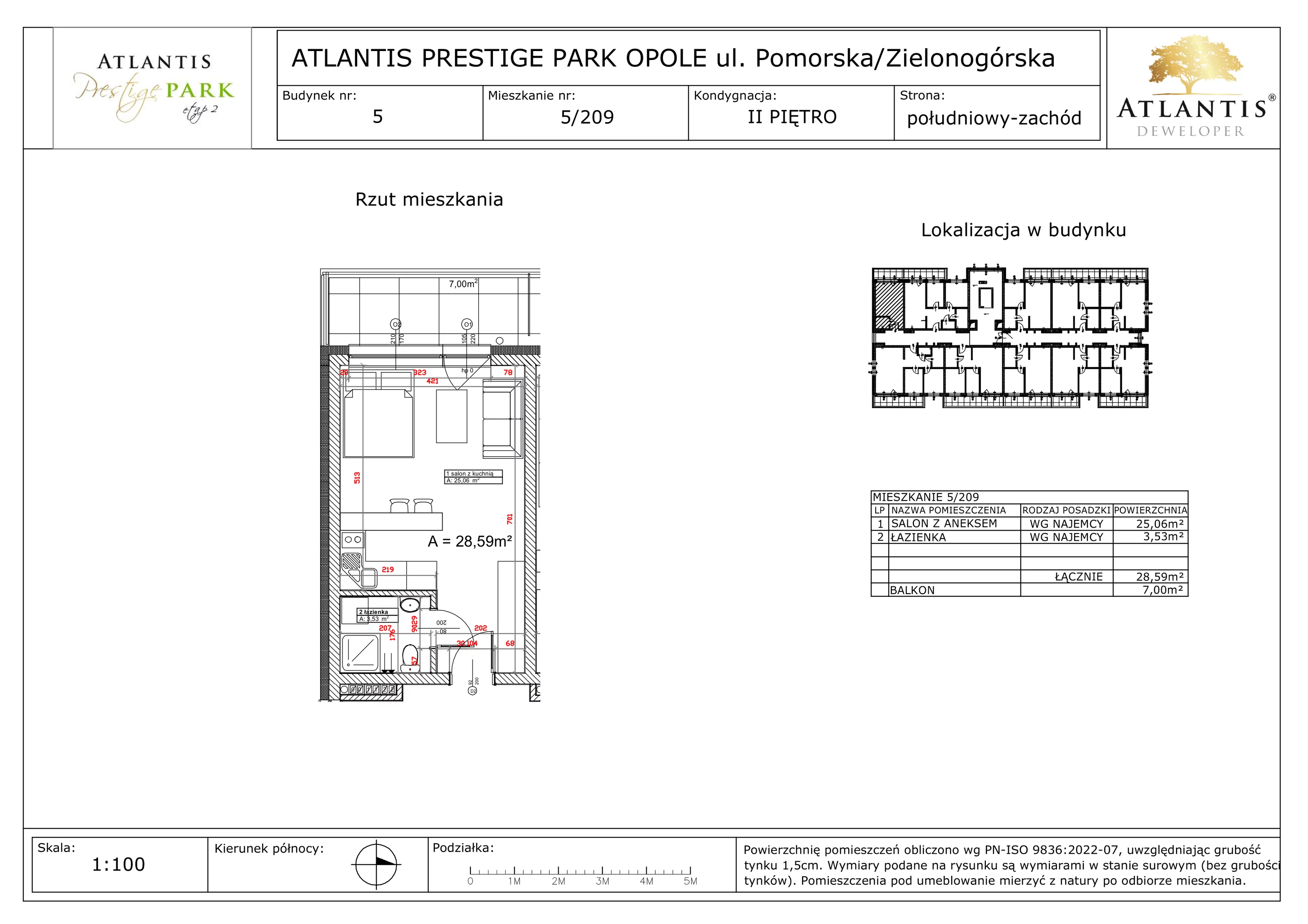 1 pokój, apartament 28,59 m², piętro 2, oferta nr 5/209, Atlantis Prestige Park, Opole, Malinka, ul. Pomorska / Zielonogórska / Harcmistrza Kamińskiego
