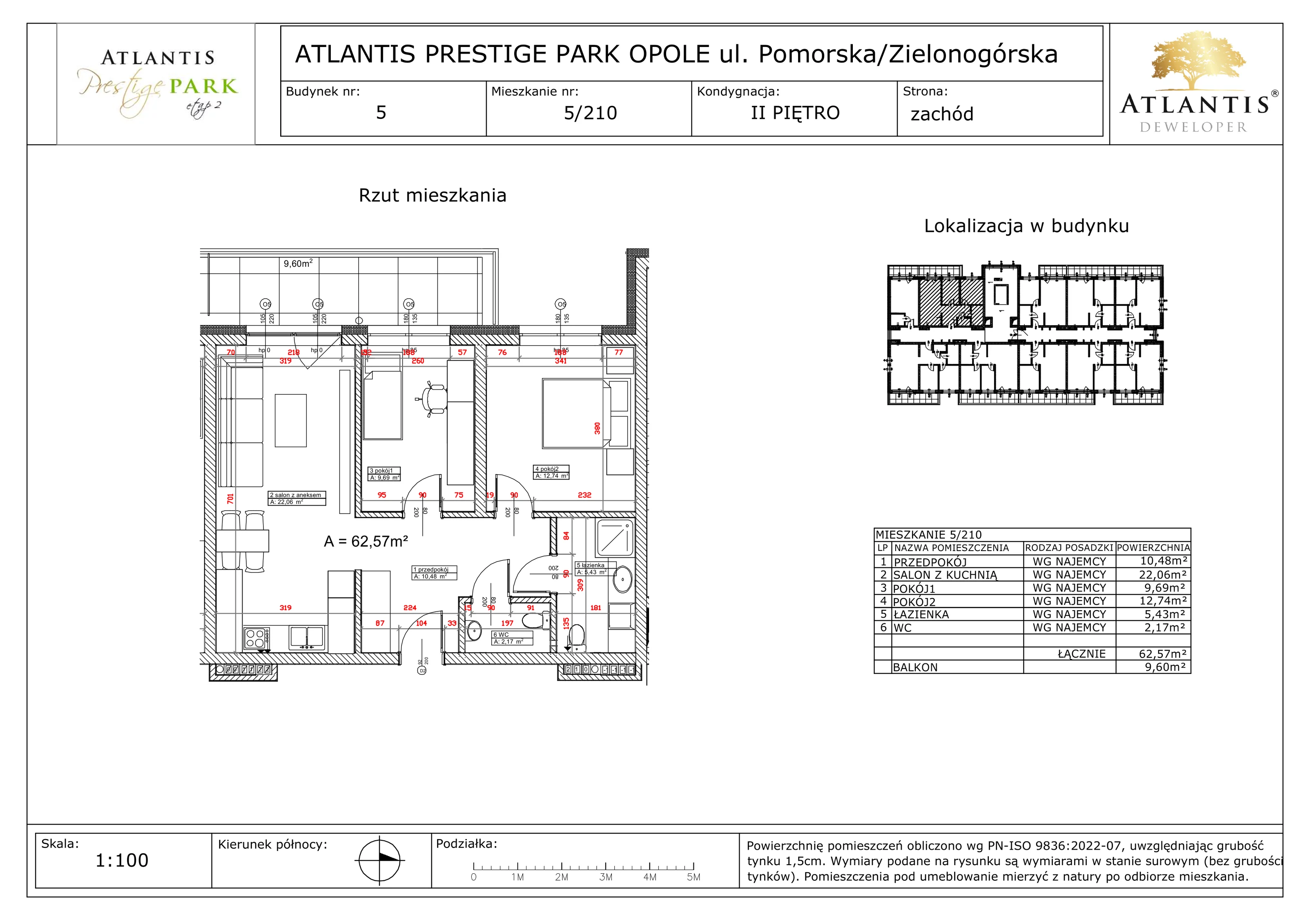 3 pokoje, apartament 62,57 m², piętro 2, oferta nr 5/210, Atlantis Prestige Park, Opole, Malinka, ul. Pomorska / Zielonogórska / Harcmistrza Kamińskiego