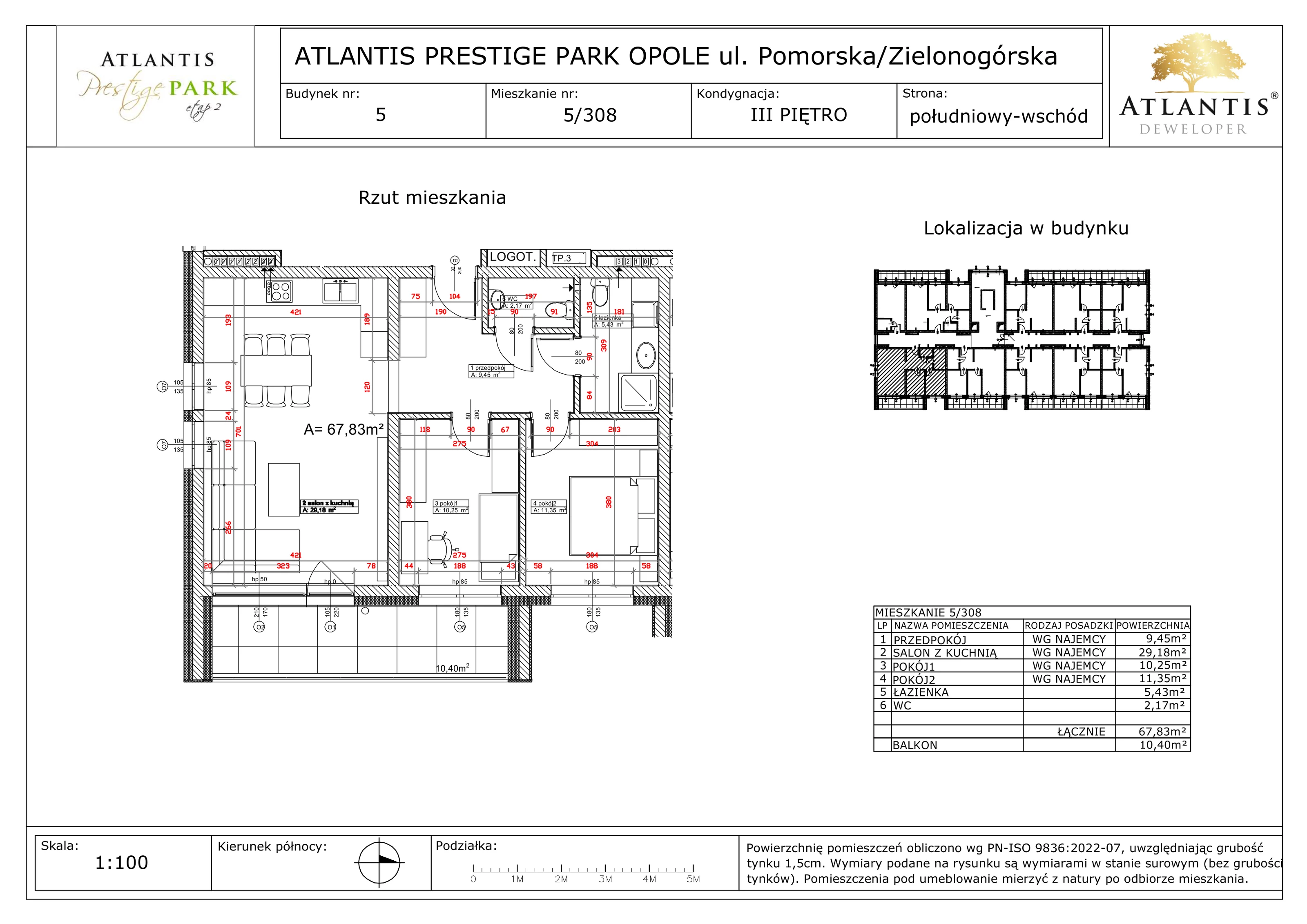 3 pokoje, apartament 67,83 m², piętro 3, oferta nr 5/308, Atlantis Prestige Park, Opole, Malinka, ul. Pomorska / Zielonogórska / Harcmistrza Kamińskiego