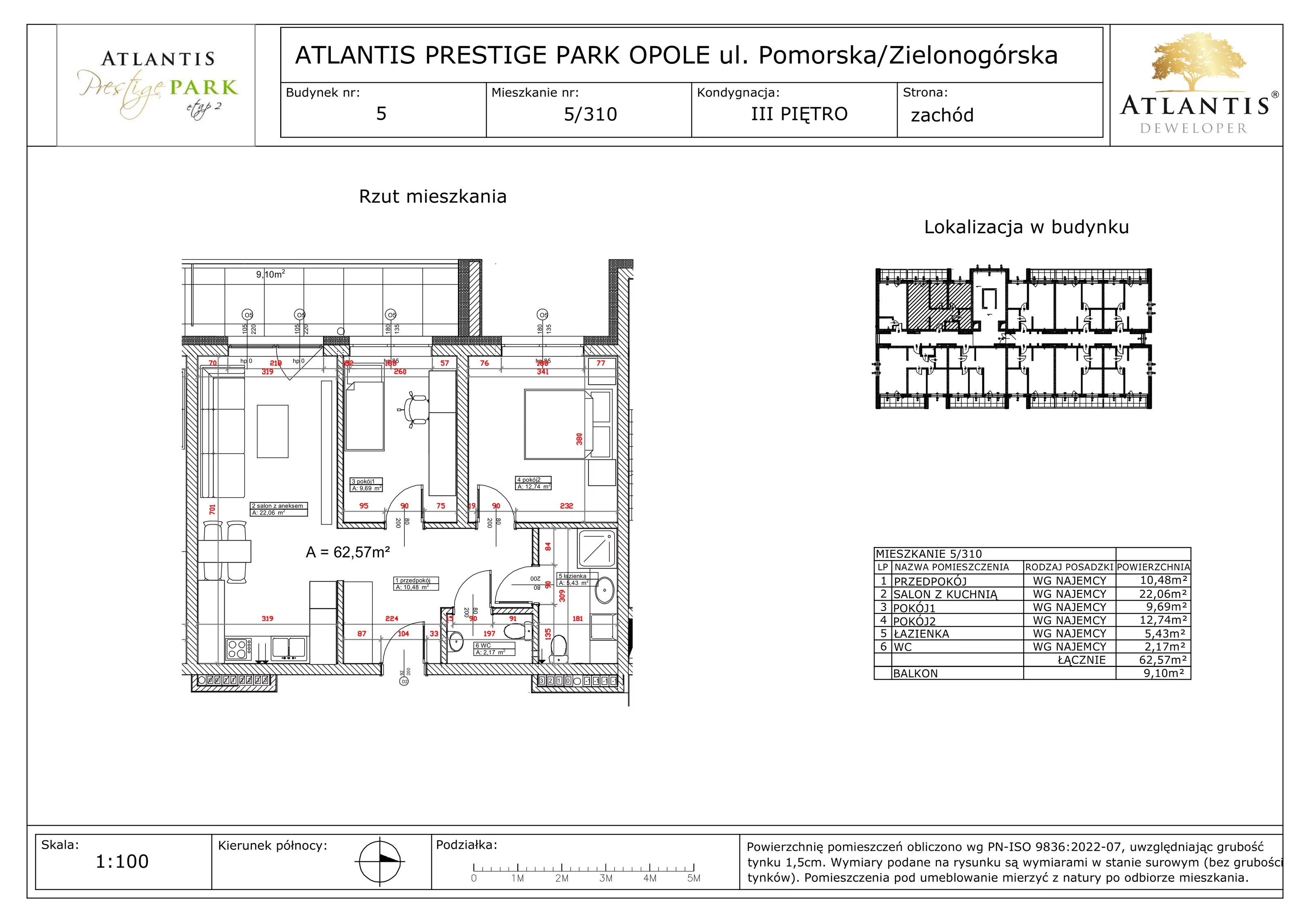 3 pokoje, apartament 62,57 m², piętro 3, oferta nr 5/310, Atlantis Prestige Park, Opole, Malinka, ul. Pomorska / Zielonogórska / Harcmistrza Kamińskiego