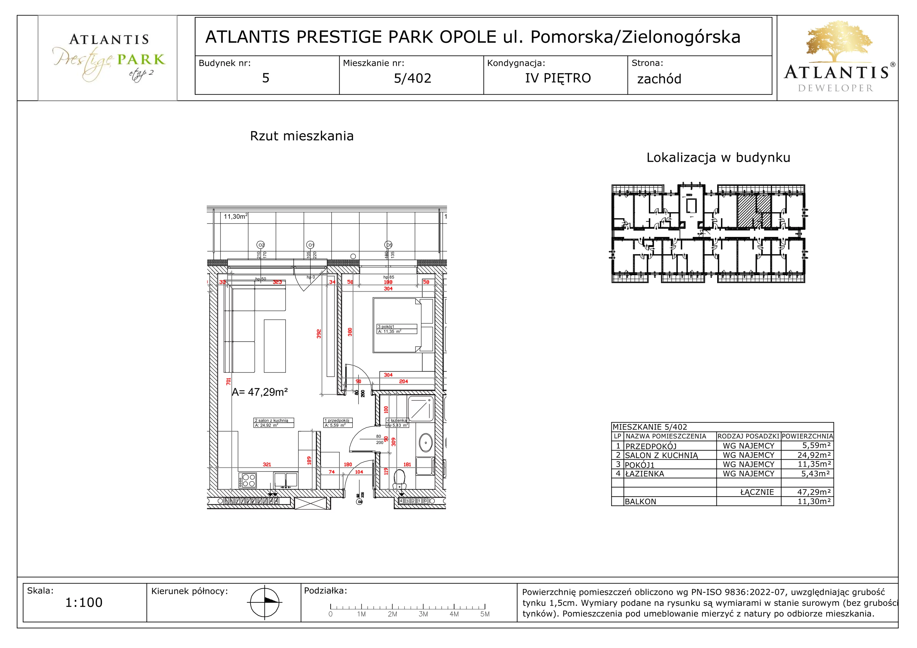 2 pokoje, apartament 47,29 m², piętro 4, oferta nr 5/402, Atlantis Prestige Park, Opole, Malinka, ul. Pomorska / Zielonogórska / Harcmistrza Kamińskiego