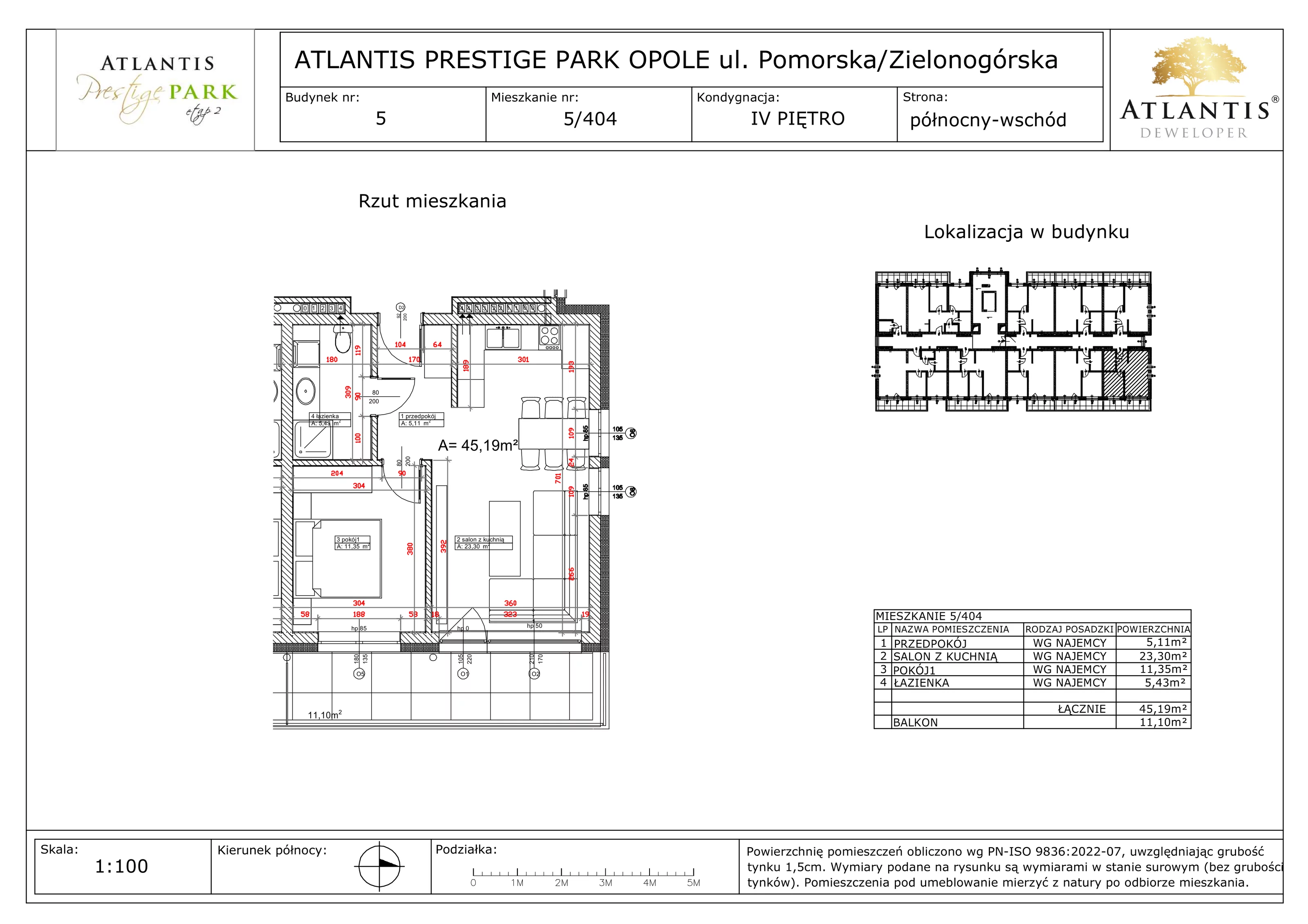 2 pokoje, apartament 45,19 m², piętro 4, oferta nr 5/404, Atlantis Prestige Park, Opole, Malinka, ul. Pomorska / Zielonogórska / Harcmistrza Kamińskiego