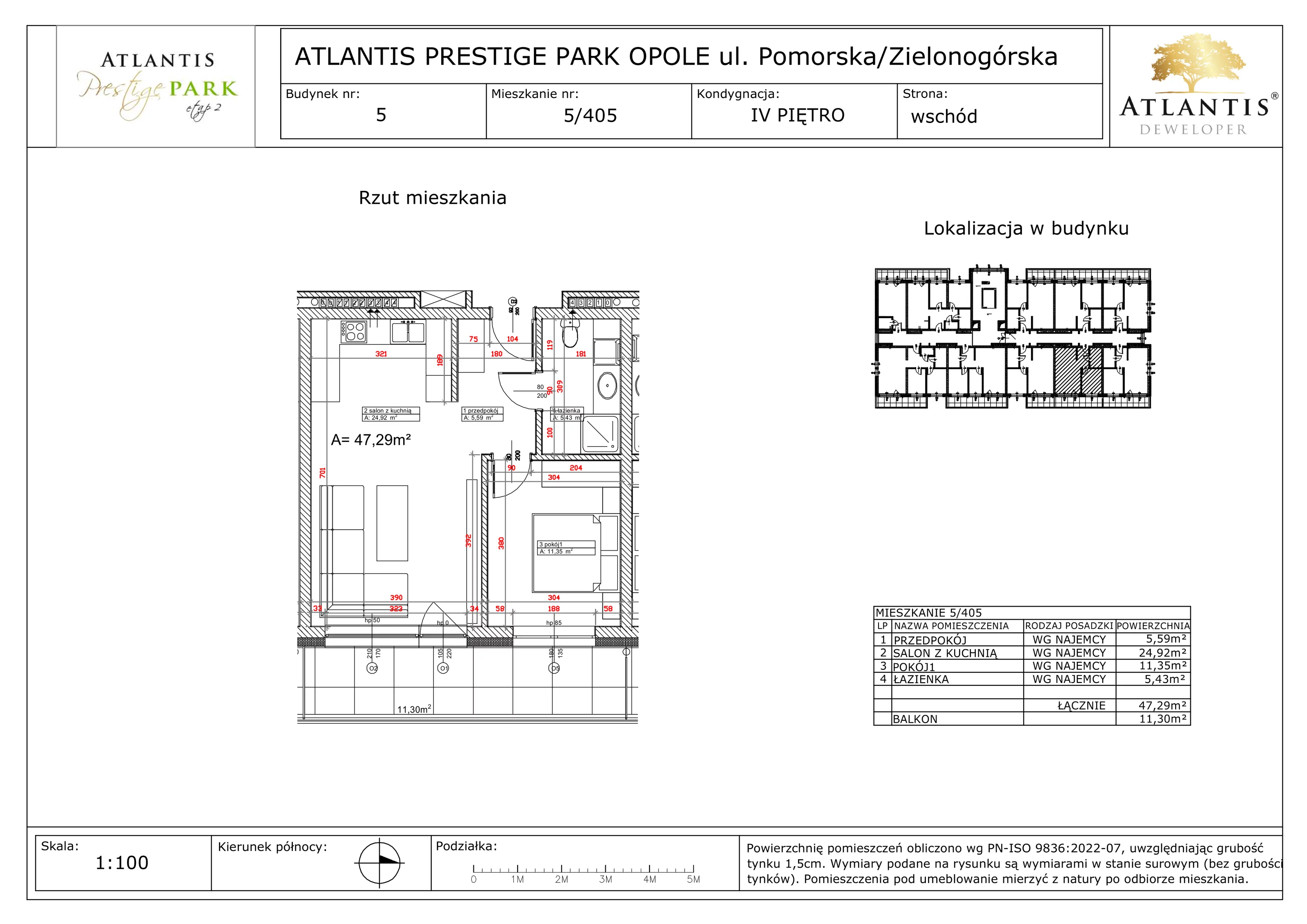 2 pokoje, apartament 47,29 m², piętro 4, oferta nr 5/405, Atlantis Prestige Park, Opole, Malinka, ul. Pomorska / Zielonogórska / Harcmistrza Kamińskiego