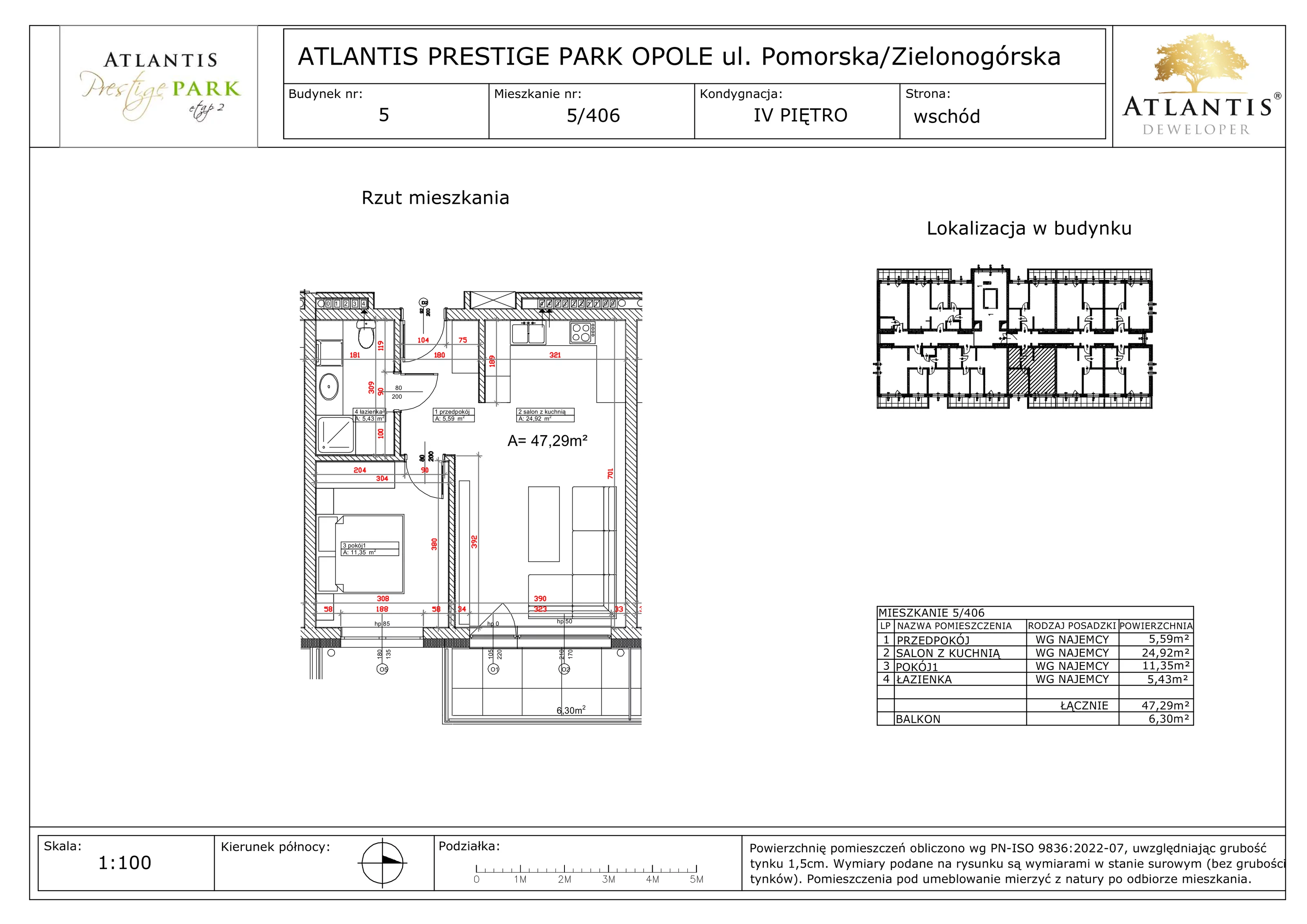 2 pokoje, apartament 47,29 m², piętro 4, oferta nr 5/406, Atlantis Prestige Park, Opole, Malinka, ul. Pomorska / Zielonogórska / Harcmistrza Kamińskiego