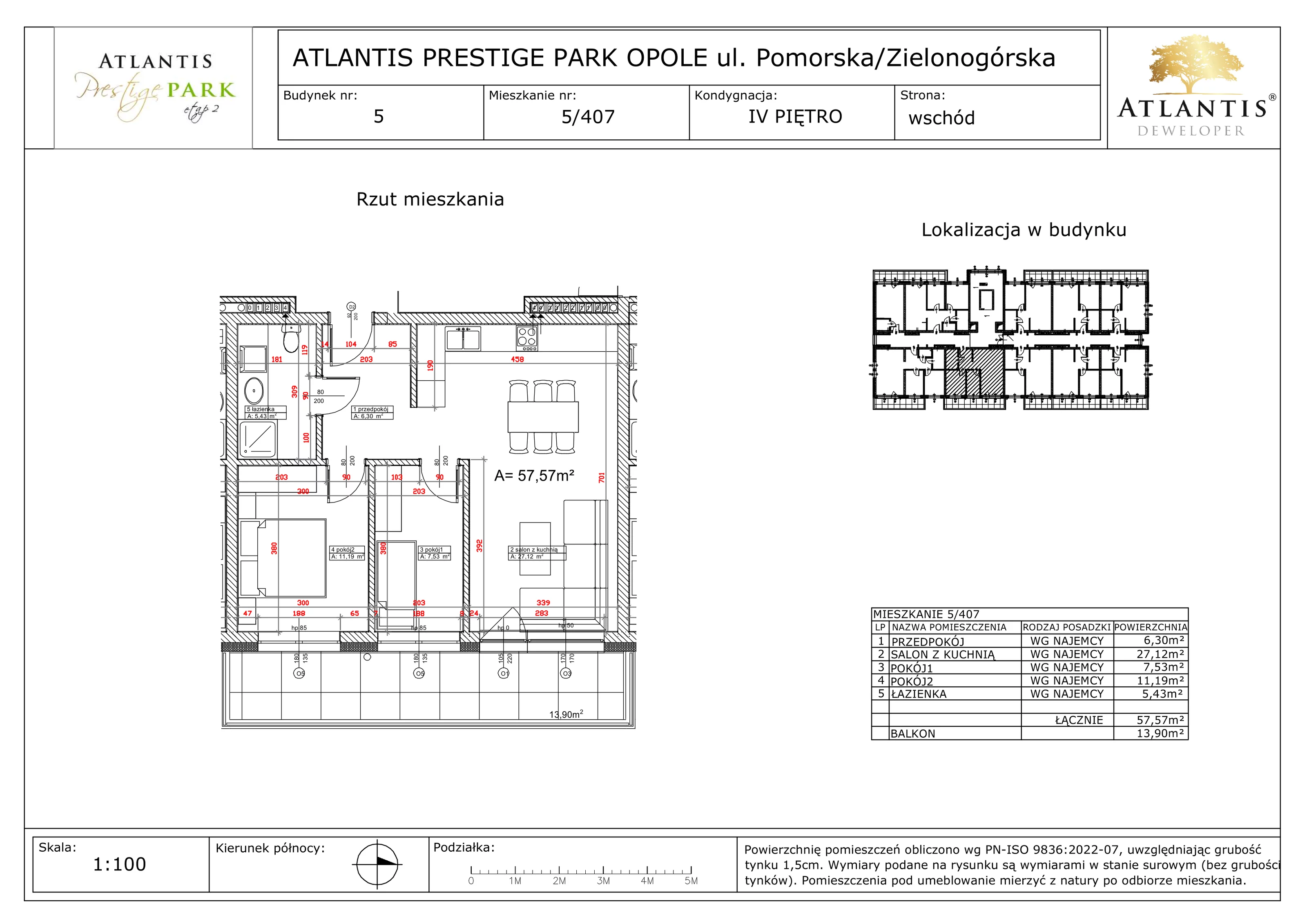 3 pokoje, apartament 57,57 m², piętro 4, oferta nr 5/407, Atlantis Prestige Park, Opole, Malinka, ul. Pomorska / Zielonogórska / Harcmistrza Kamińskiego