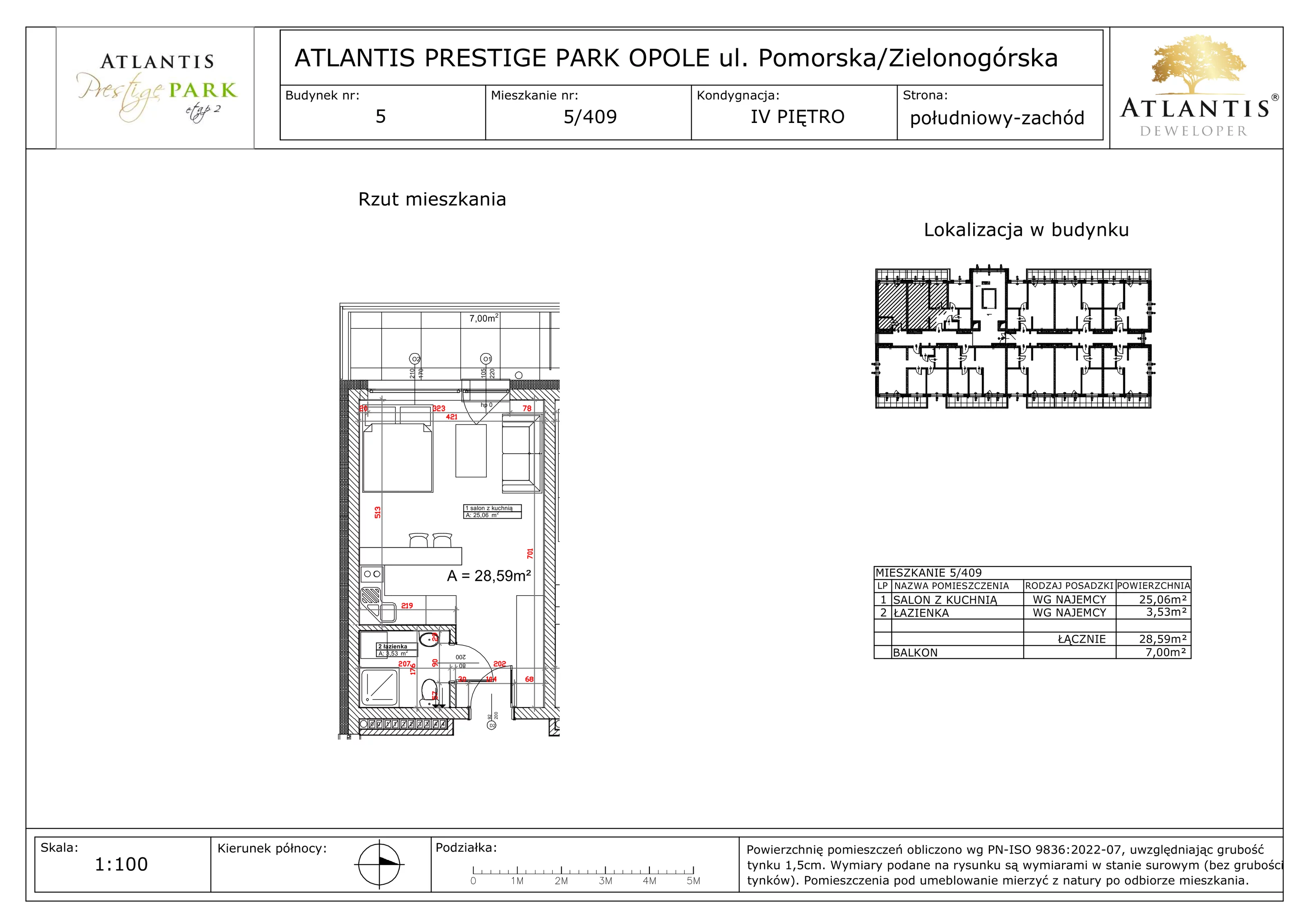1 pokój, apartament 28,59 m², piętro 4, oferta nr 5/409, Atlantis Prestige Park, Opole, Malinka, ul. Pomorska / Zielonogórska / Harcmistrza Kamińskiego