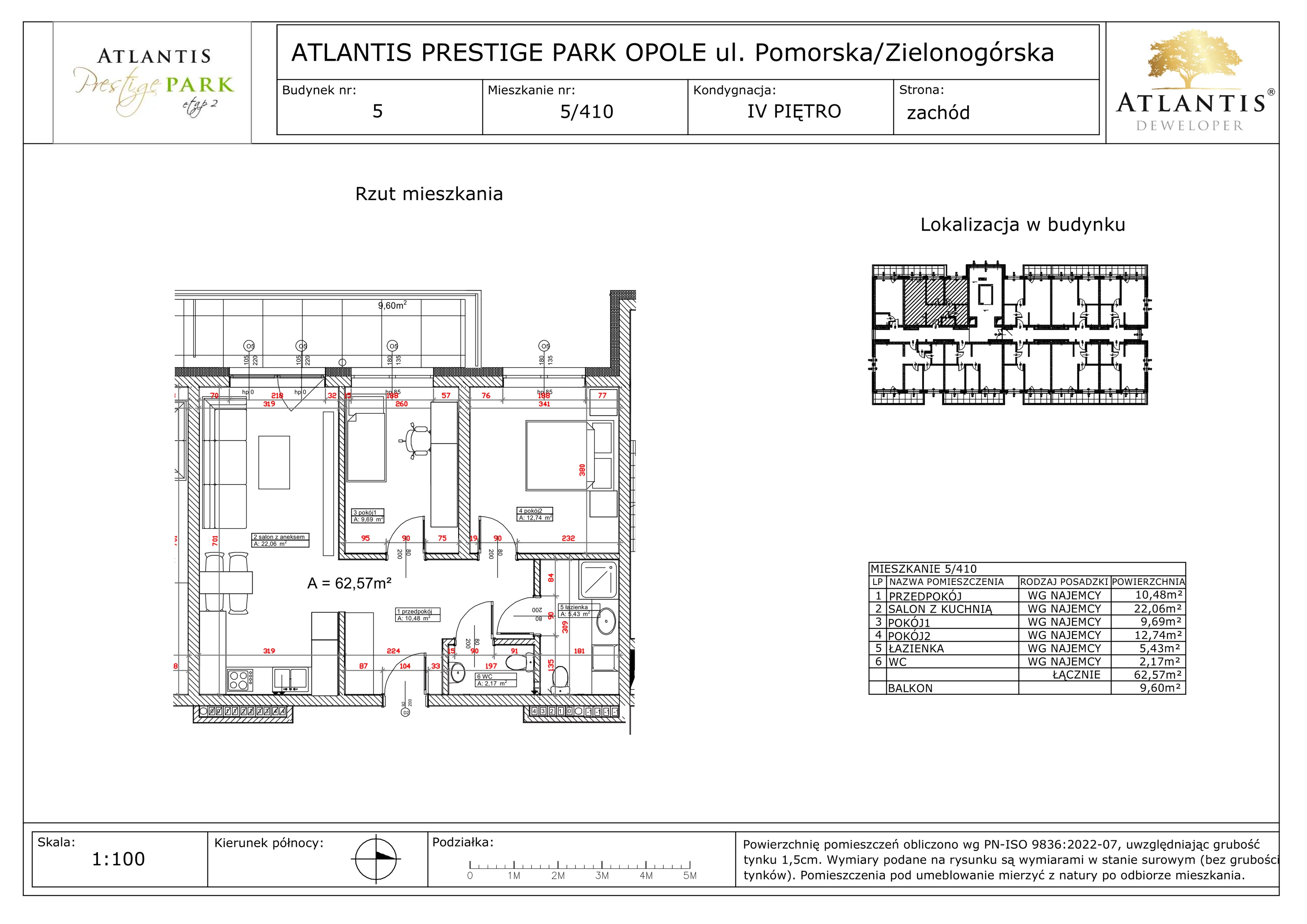 3 pokoje, apartament 62,57 m², piętro 4, oferta nr 5/410, Atlantis Prestige Park, Opole, Malinka, ul. Pomorska / Zielonogórska / Harcmistrza Kamińskiego